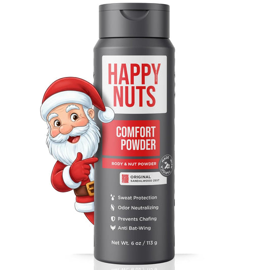 HAPPY NUTS Comfort Powder - Anti Chafing & Deodorant, Aluminum-Free, Sweat and Odor Control for Jock Itch, Groin and Men's Private Parts (6 Ounce (Pack of 1), Original)