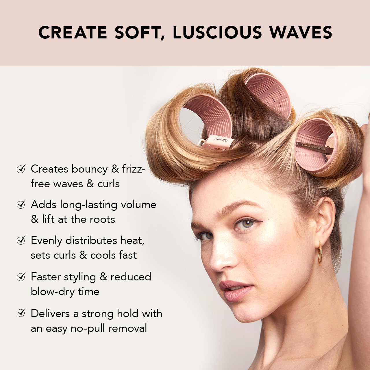 Kitsch XL Ceramic Thermal Rollers - Self Grip Hair Rollers for Blowout Look Long Hair, Medium & Short Hair, Large Hair Rollers for Volume & Curls, Thermal Curlers - Terracotta, 4pcs