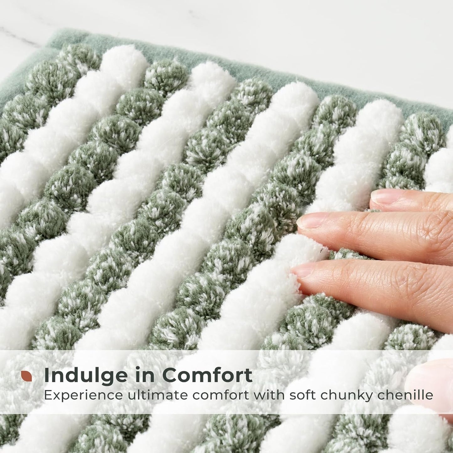 FRESHMINT Chunky Ombre Chenille Bathroom Rug 24"x36", Large Water Absorbent Soft Bath Rugs for Bathroom Floor, Thick Non Slip Bath Mat Washable Quick Dry Shower Mats, Sage Green and White