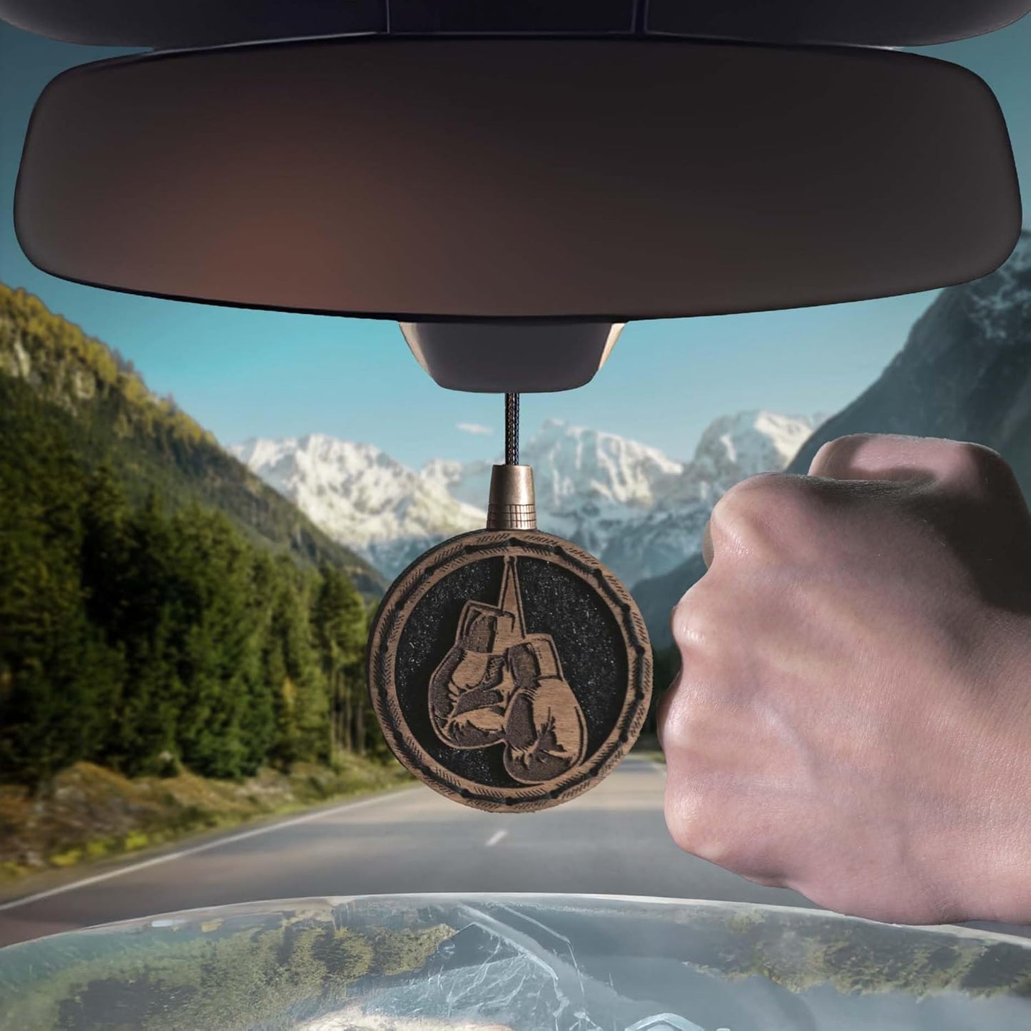 Wood Car Air Freshener — Handmade Car Air Freshener — Boxing Gloves Designed Fragrance Oil Diffuser in Wooden Gift Box — Aromatherapy Gift Set with Mountain Rain Fragrance Oil - 10 ml