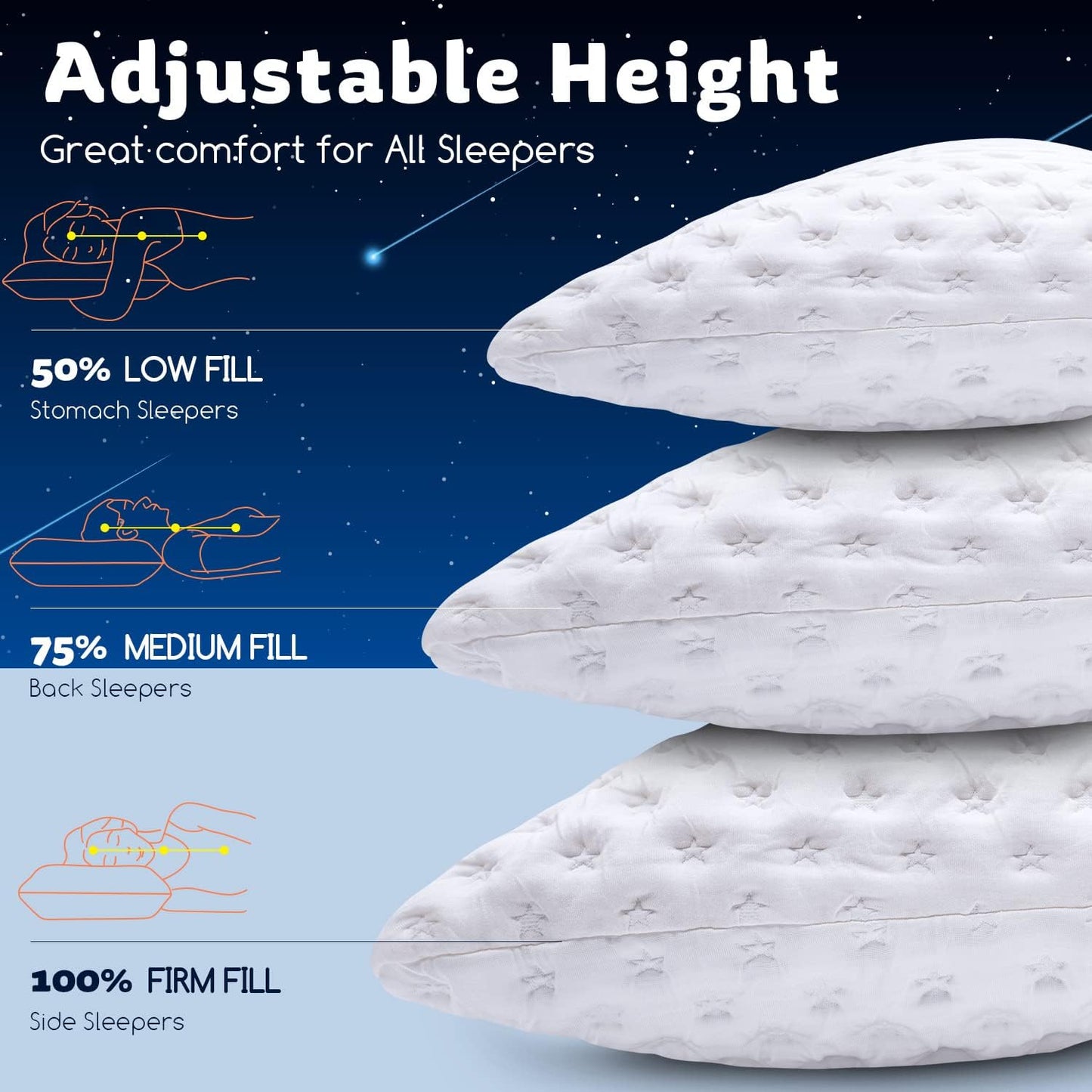 Cooling Side Sleeper Pillow for Neck and Shoulder Pain, Luxury Shredded Memory Foam Curved Bed Pillows for Sleeping Set of 2- Adjustable King Size- Washable Cover Crescent White