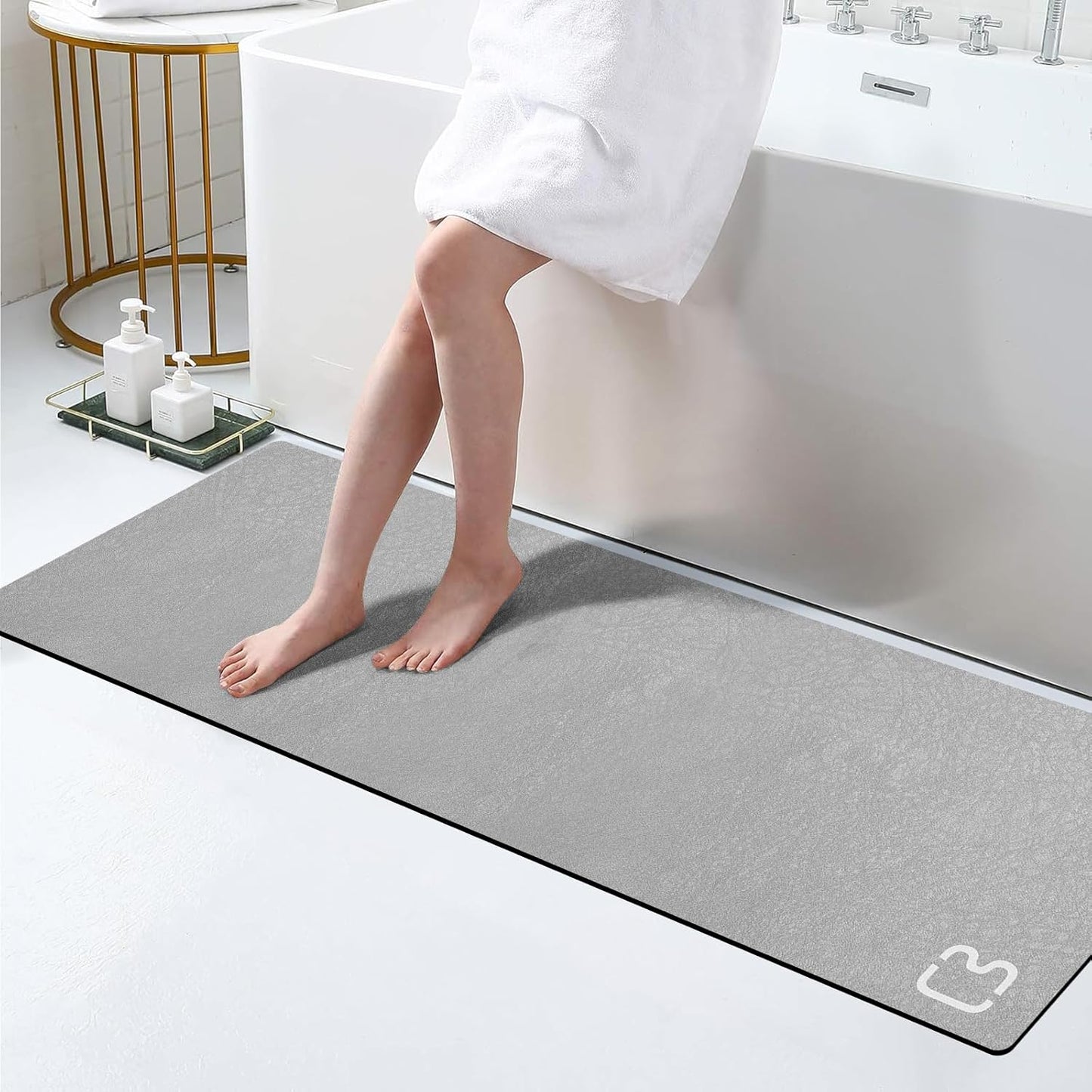 Bathroom Runner Mat Rugs Long Diatomite Stone Bath Mat Large Super Absorbent Diatomaceous Earth Bath Mat Non Slip Rubber Backed Fast Dry Shower Mat Thin Bathroom Rugs Floor Mat,15.7"x47.2",Grey