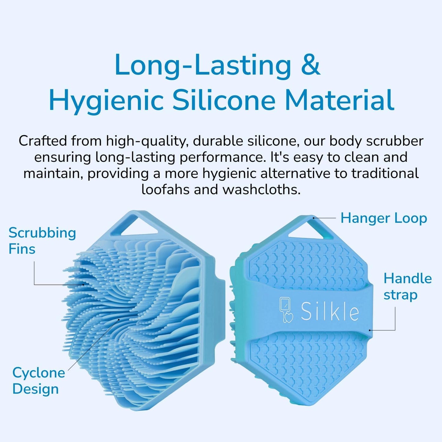 Silicone Body Scrubber - Exfoliating Bath Brush and Skin Cleanser - Shower Sponge for Gentle Body Scrub and Wash - Silicone Scrubbing Care Tool for a Refreshed and Renewed You - Blue