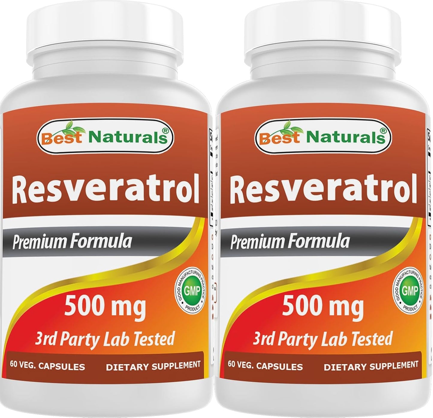 Best Naturals 2 Packs Resveratrol Complex 500 mg 60 Veg Capsules Made with Grape Skin, Red Wine, Quercetin - Gluten Free & Non GMO - (Total 120 Capsules)