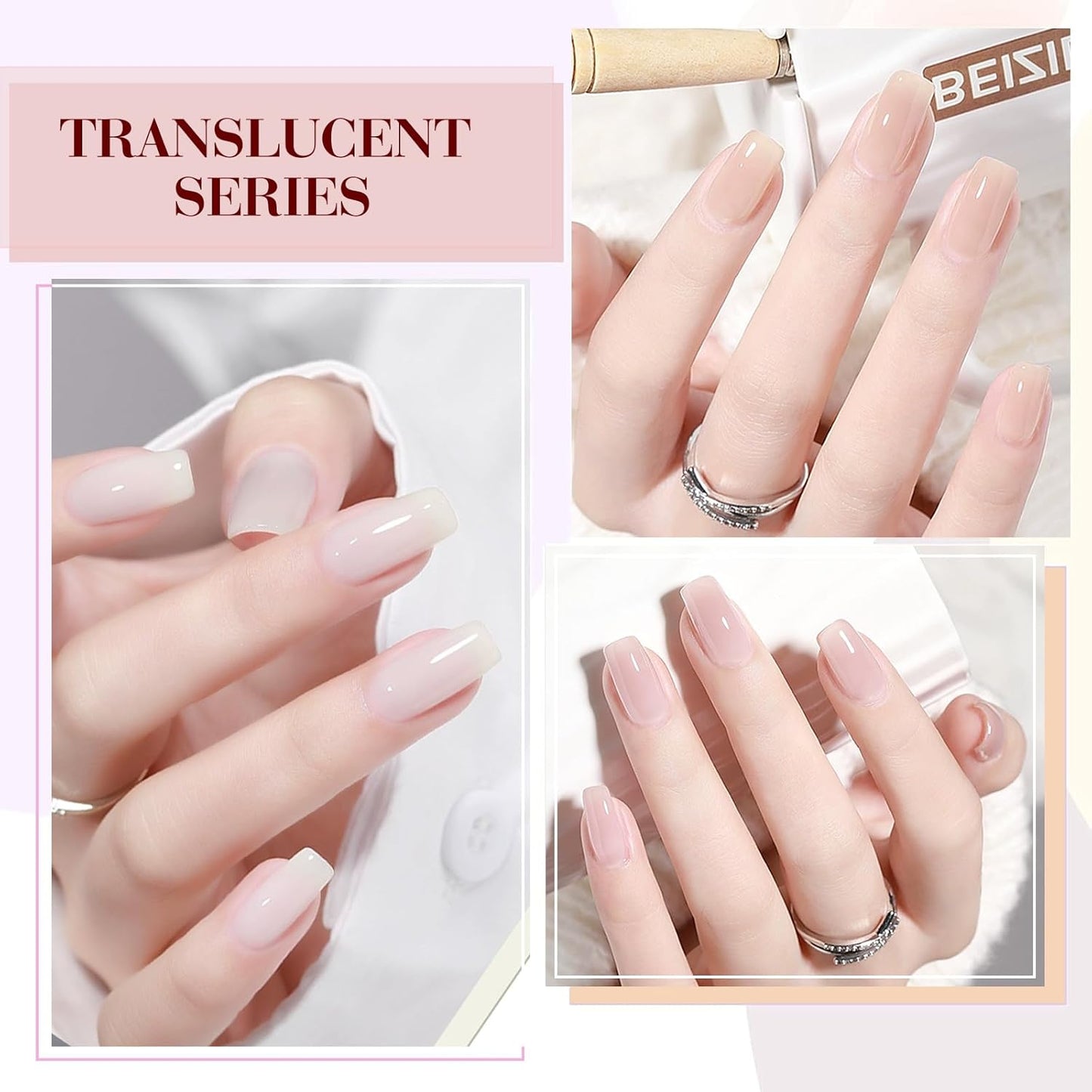 CANNI Jelly Nude Pink Gel Nail Polish Set- 6 Pcs 9 Ml Neutral Transparent Milky White Colors Gel Polish Kit, Soak Off LED Nail Gel Manicure Kit DIY at Home Salon Gifts