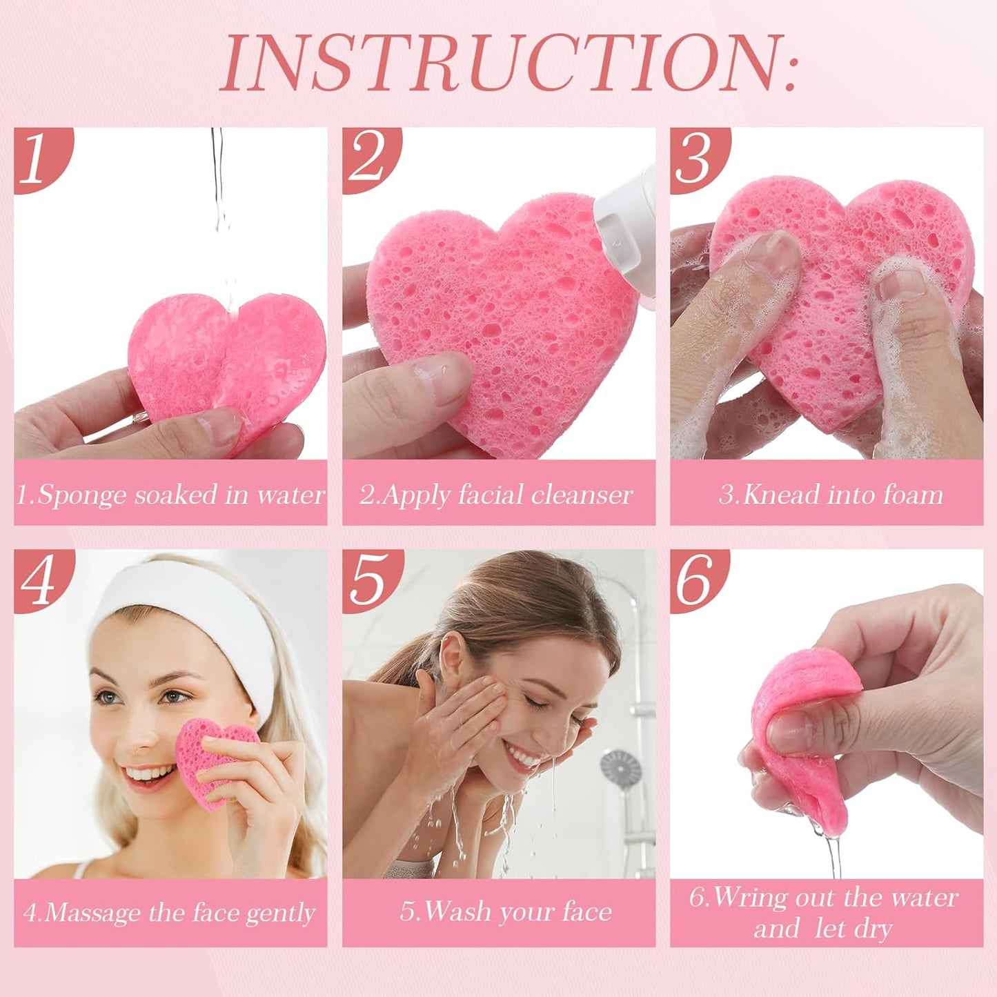 Sieral 120 Pcs Compressed Facial Sponges with Container Disposable Face Sponge Pads for Washing Face Cleansing Exfoliating Esthetician Makeup Removal(Heart,Pink, Rose Red, White)