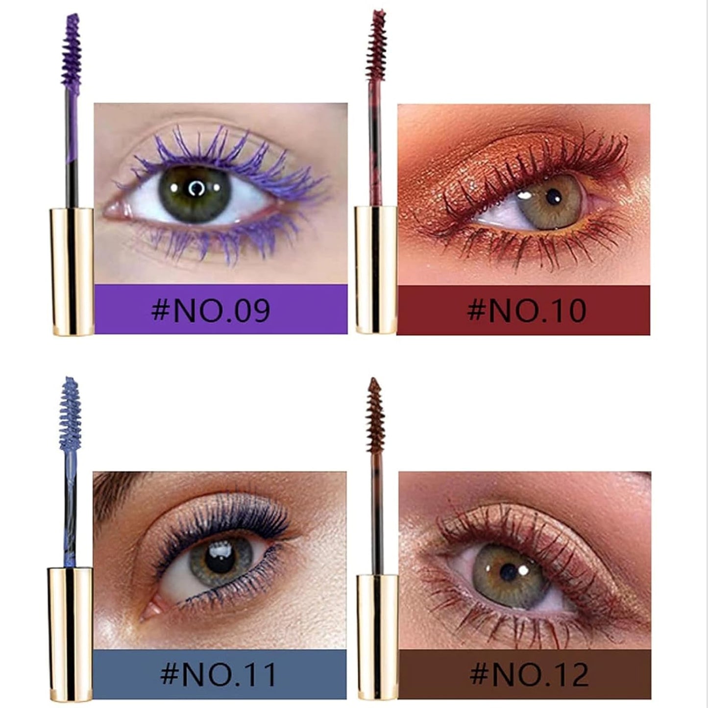Colored Mascara Sets - 12 Waterproof Colors, Pink, Purple, Blue, White, Black Voluminous & Long Lasting Gift Set