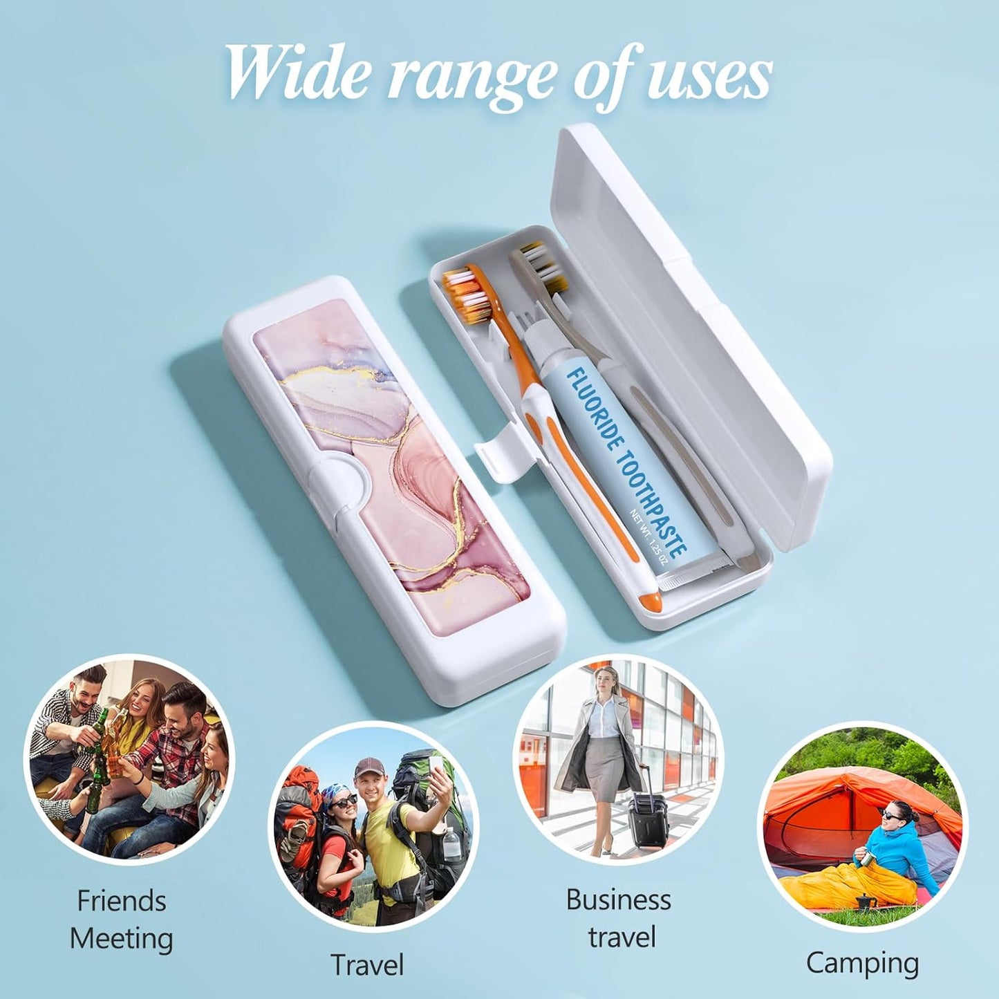 Toothbrush Travel Case - Colorful Pattern, Holder and Covers for Toothbrushes, Includes Tongue Scraper Case