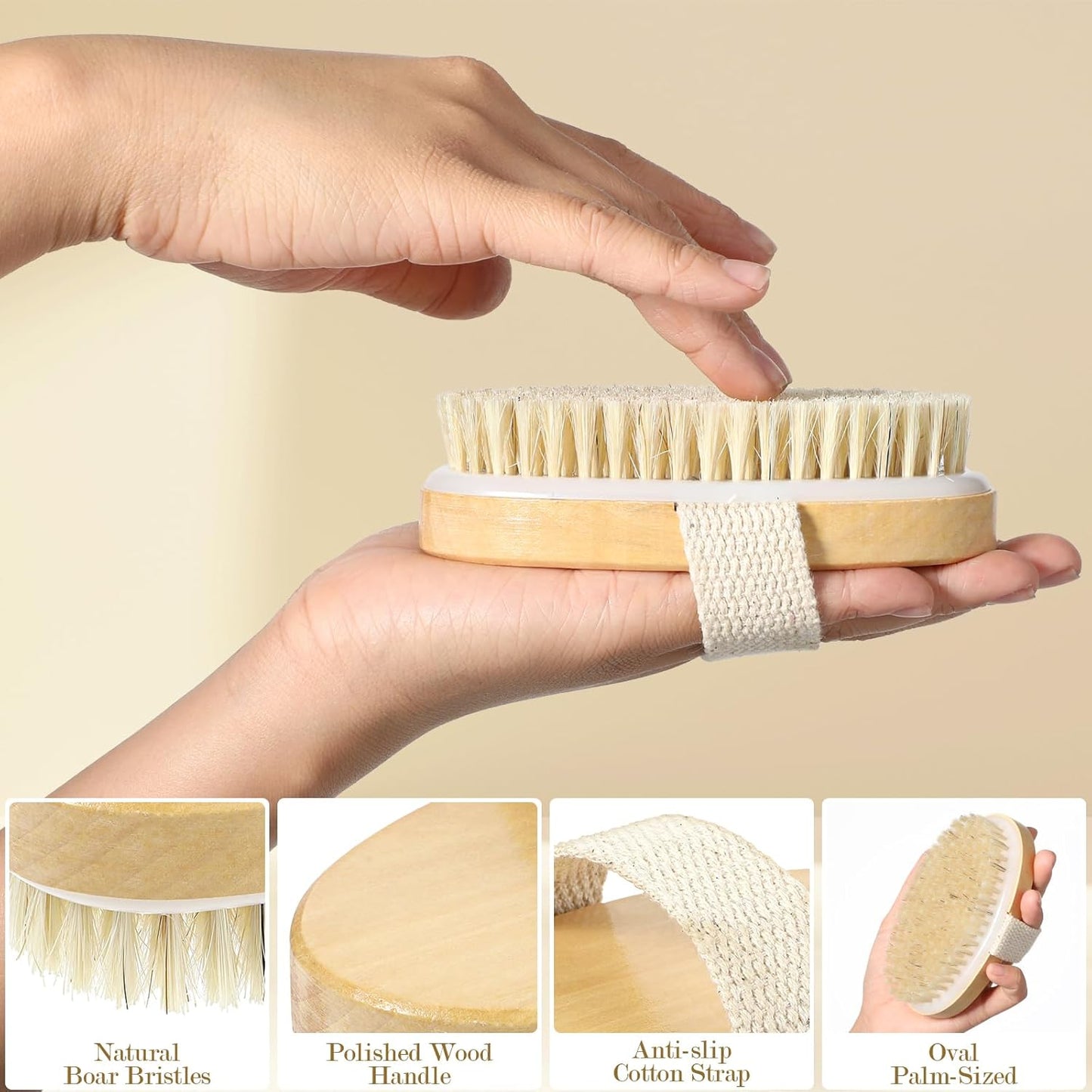 4pcs Dry Brushing Body Brush, Natural Bristle Dry Skin Exfoliating Brush Body Scrub for Flawless Skin, Cellulite Treatment, Lymphatic Drainage and Blood Circulation Improvement