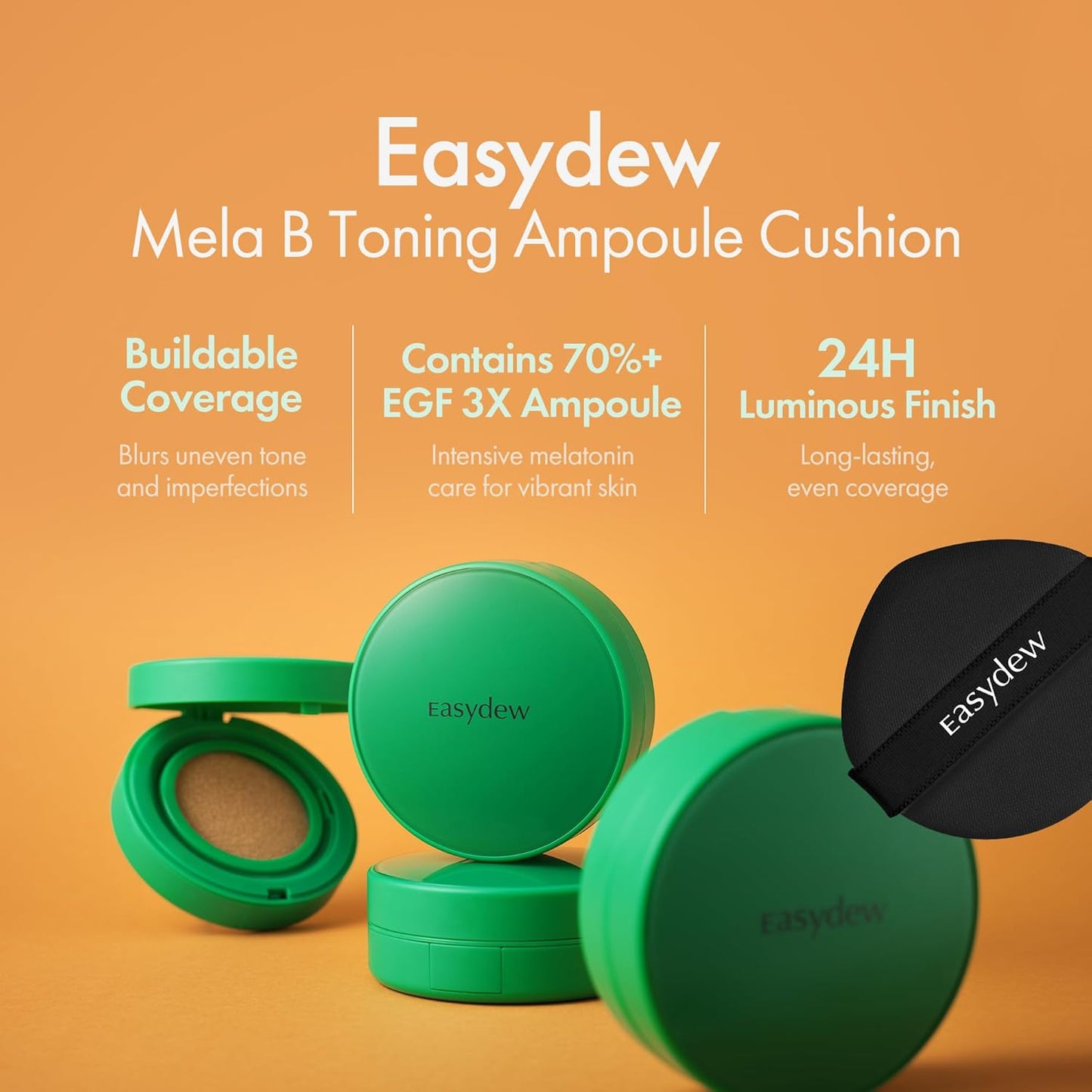Easydew Mela B Toning Ampoule Cushion Refill - 3-in-1 Age-Defying Sun Shield Full Coverage Cushion Foundation with Niacinamide & Hyaluron-Vital C - Face Makeup Korean Skin Care 0.45 oz (#13 Porcelain)