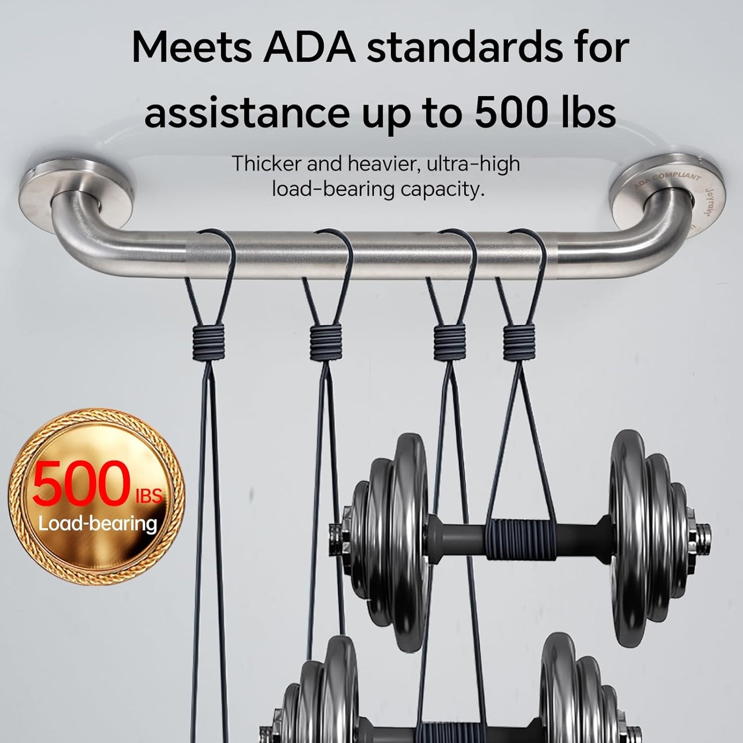 Joyrain 16-inch Bathroom Safety Grab Bar - 500lb Weight Capacity ADA Certified Anti-Slip Handle for Shower/Tub/Toilet, Elderly & Disabled Assist (Peened, 16 inch)