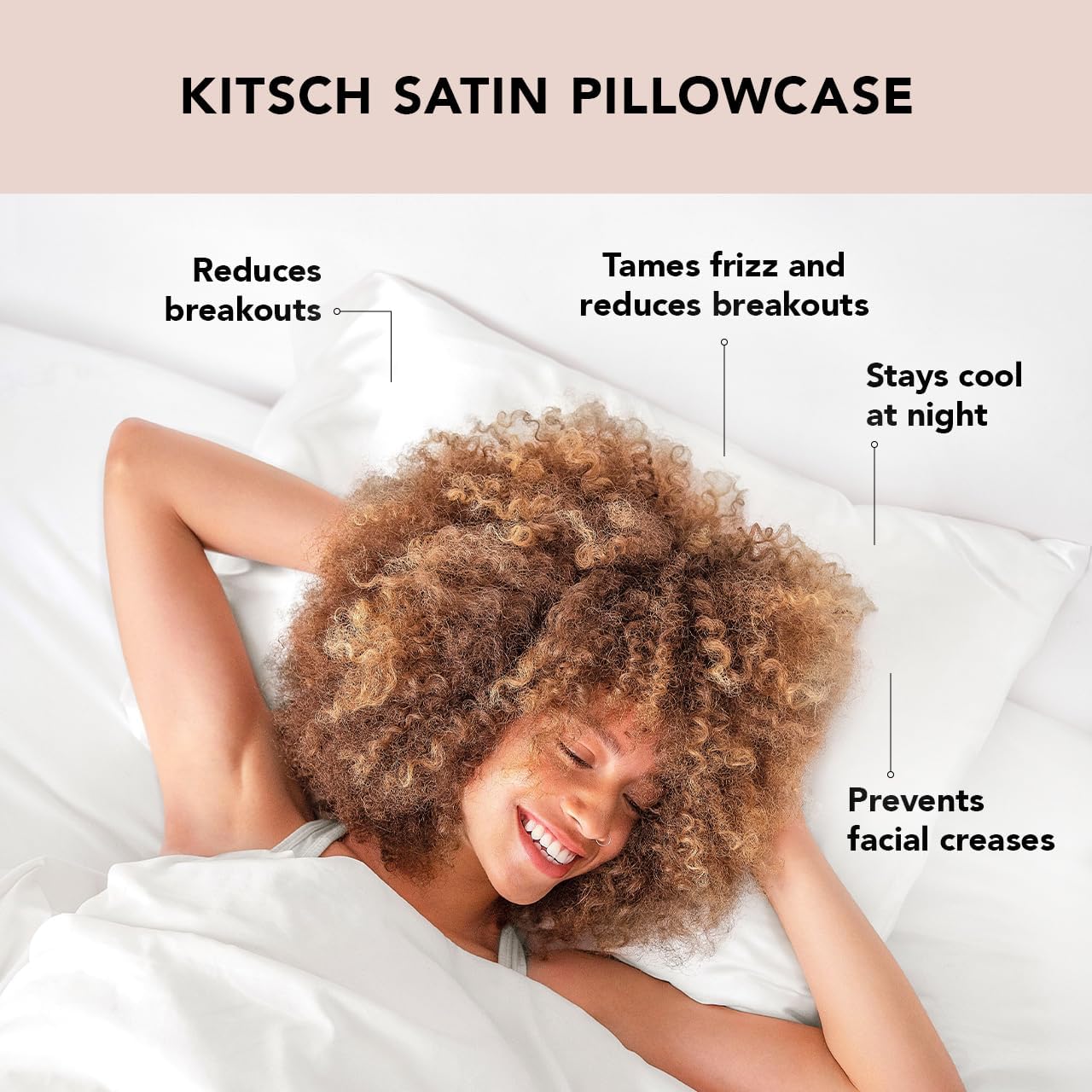 Kitsch Satin Pillowcase with Zipper for Hair & Skin, Softer Than Silk Pillow Cases Queen Size Set of 2, Wrinkle-Free, Smooth and Cooling Satin Pillow Covers, Standard Size 19"x26" - Ivory, 2pcs