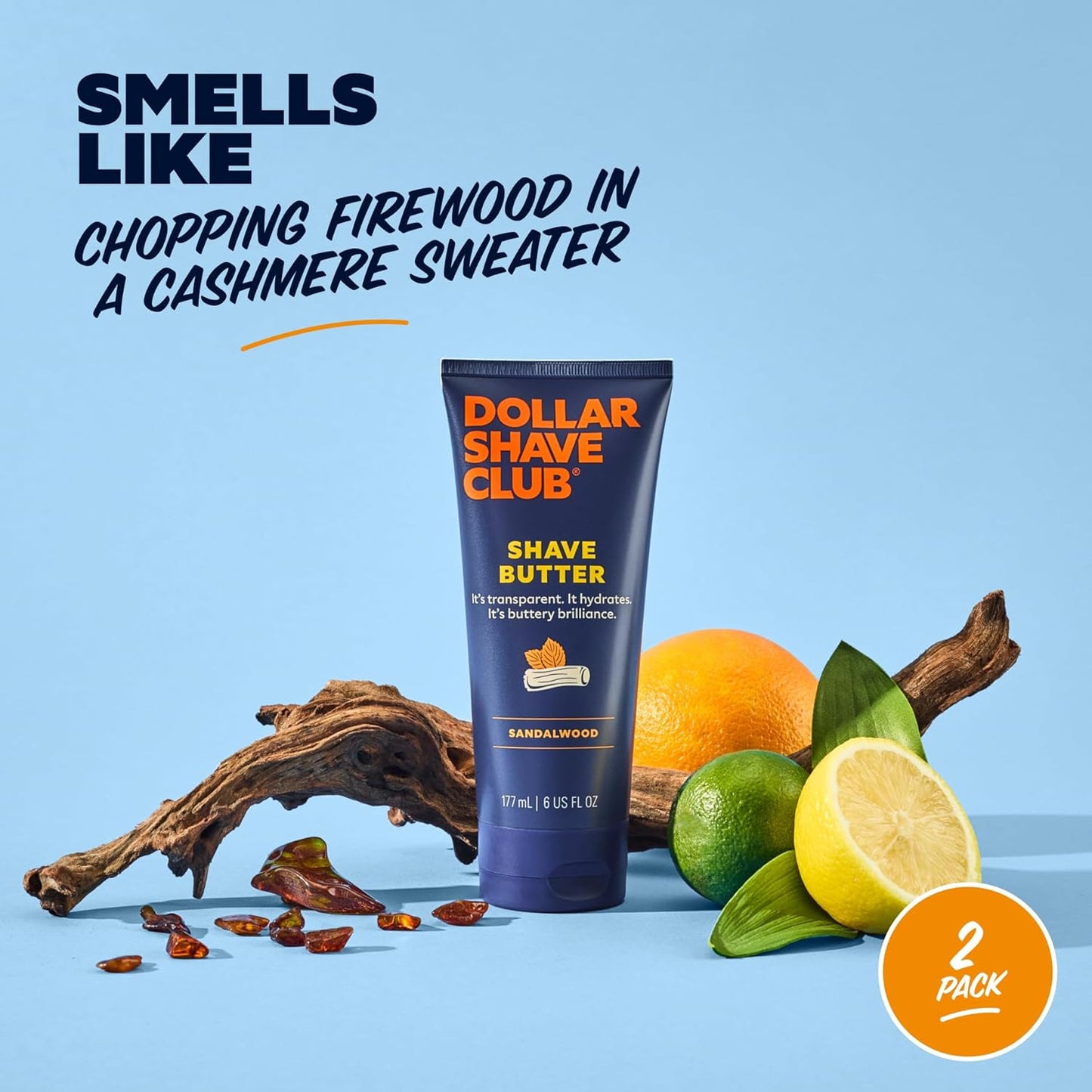 Dollar Shave Club | Shave Butter 6 ounce (2 Pack) Sandalwood | Translucent Shaving Cream for Sensitive Skin