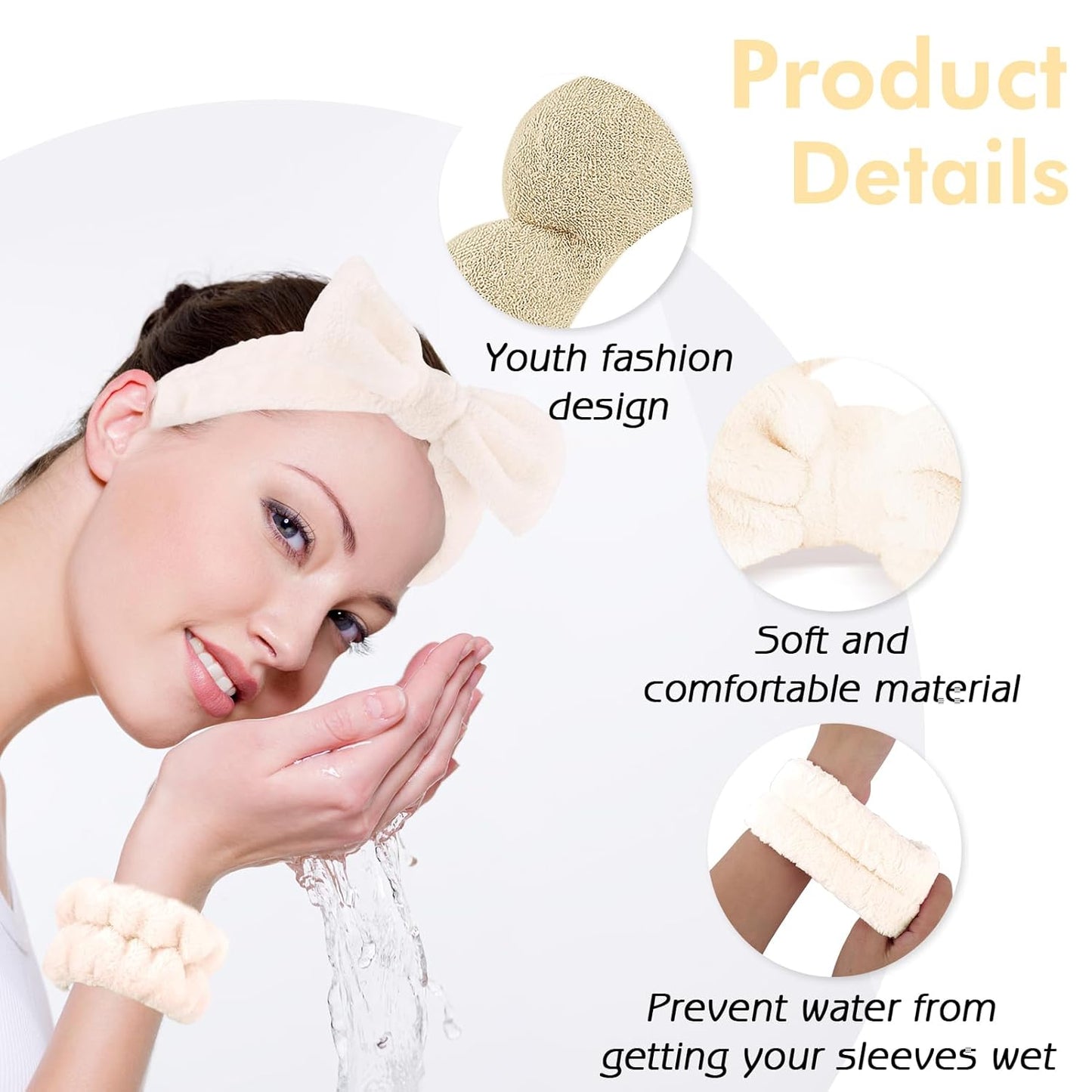Zkptops 6Pcs Spa Headband for Washing Face Wristbands Set Women Bubble Skincare Makeup Sponge Terry Cloth Padded Puffy Headband Bow Tie Hairband Cute Non Slip Thick Hair Accessory Gifts (Brown)