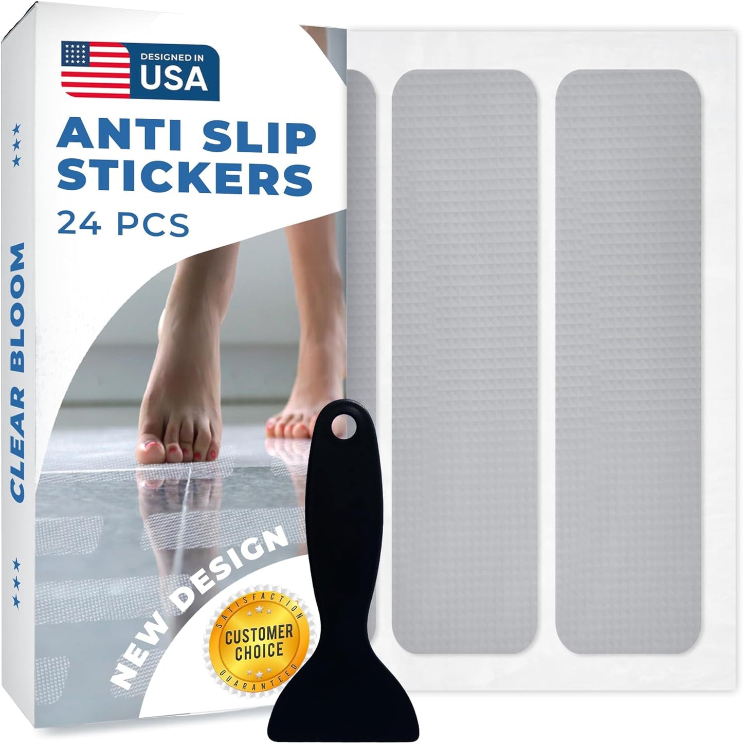 Anti Slip Shower Stickers 24 PCS, Gray Non-Slip Shower Strips for Adults, Premium Adhesive Bath Tub Stickers