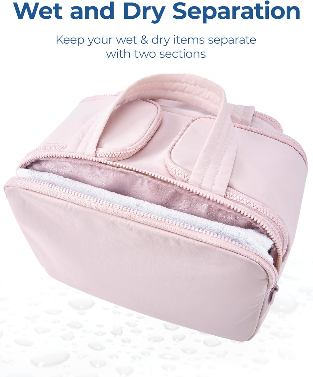 BAGSMART Travel Toiletry Bag, Lightweight Large Wide-open Travel Bag for Women, Puffy Cosmetic Makeup Bag Organizer with Handle for Accessories,Essentials, Toiletries, Pink
