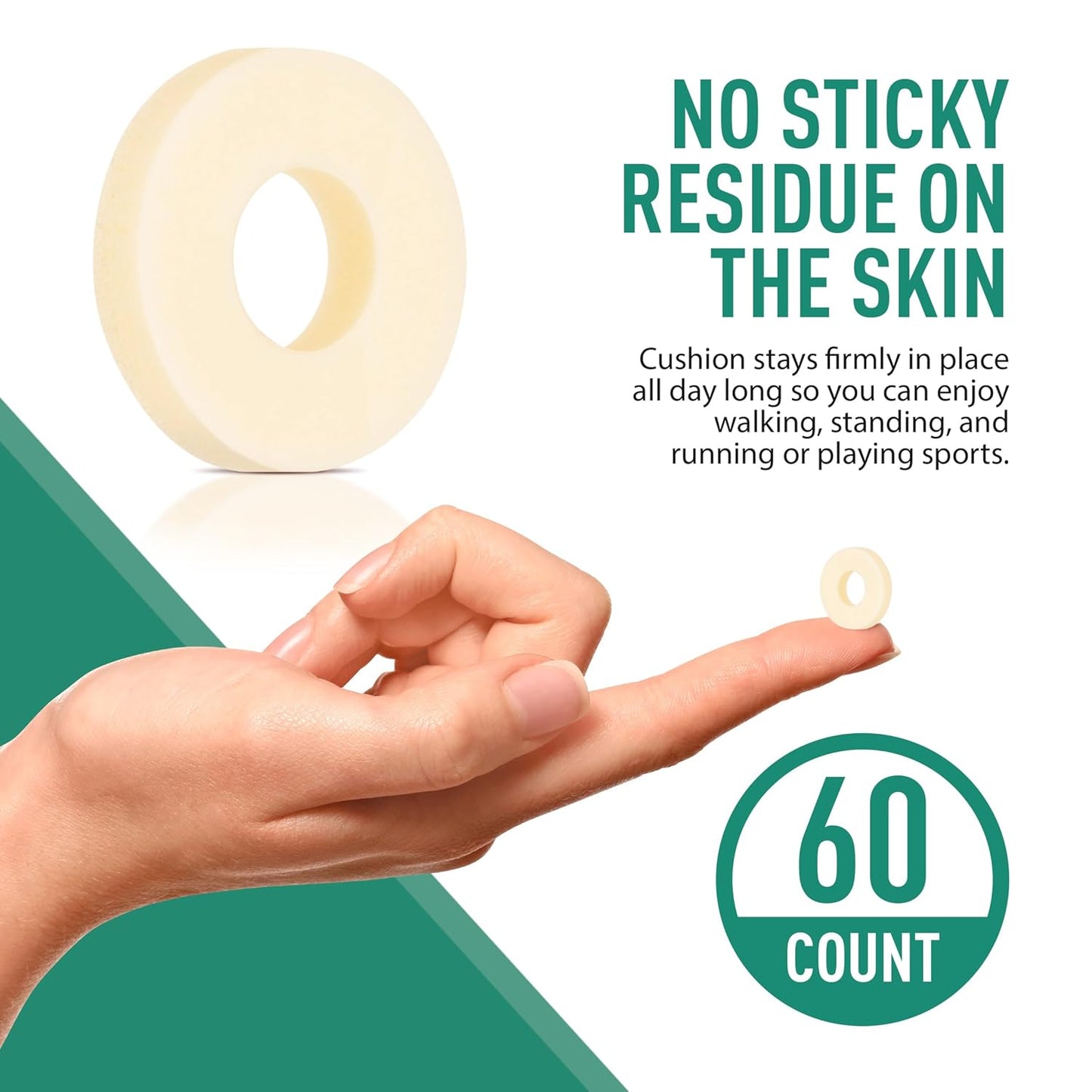 Callus Cushions Pads, 60-Count, Prevents Calluses, Corns, blisters and Mosquito Bites on feet from Pressure and Friction, Round Soft Foam, Beige Skin Color (Small for Toes)