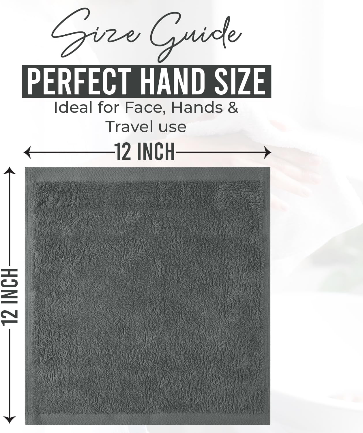 DAN RIVER 100% Cotton Wash Cloths 12 Pack [12x12] Soft & Absorbent face Towels for Bathroom, Gym, Hotels & Spa Perfect for Everyday Use Fingertip Towels, Gray