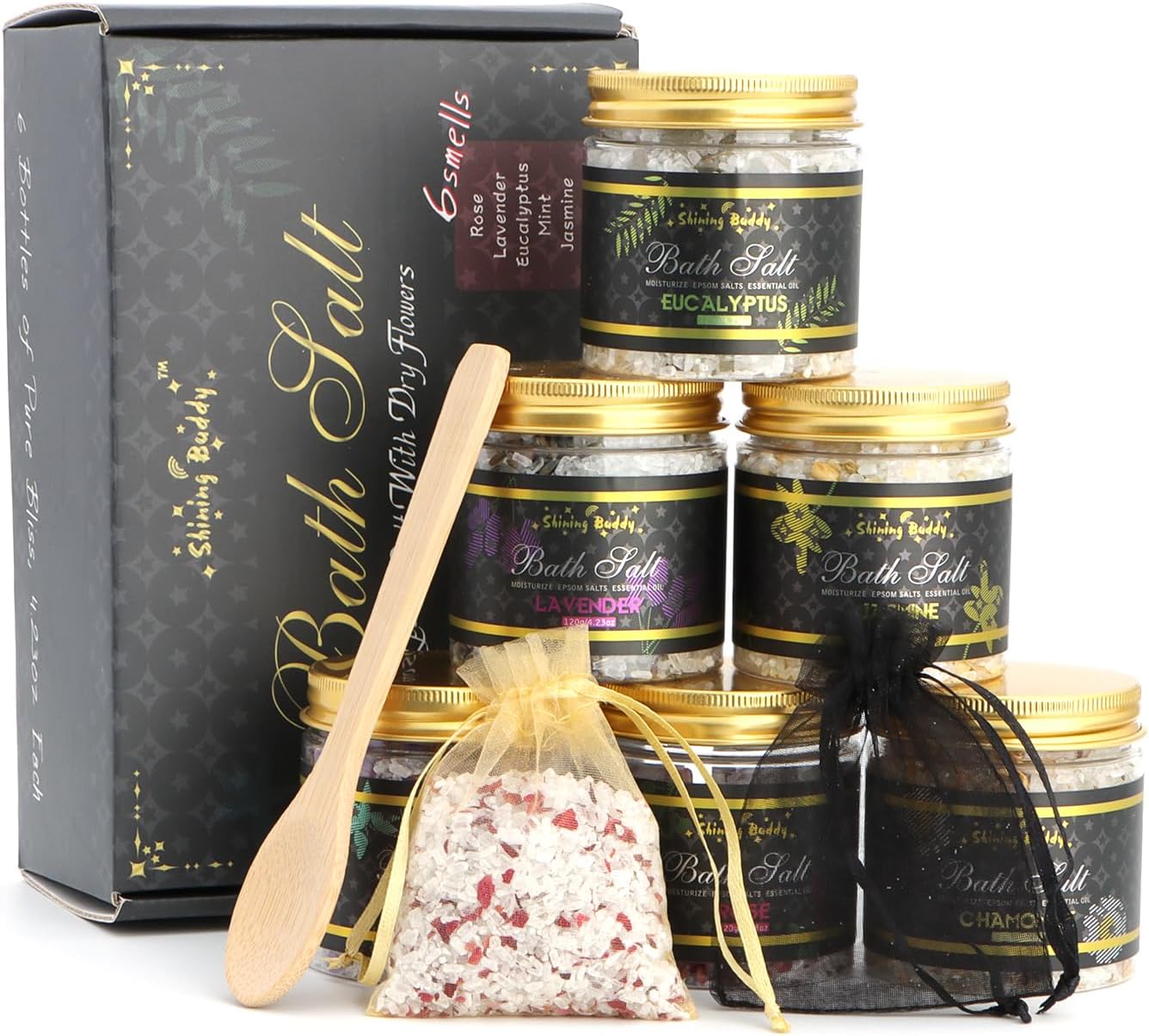 Epsom Bath Salts for Soaking Lavender, Eucalyptus & Rose Bath Salts for Women Relaxing,6pc Self Care Gift Set with Chamomile & Mint Spa Grade Muscle Relief,Natural Essential Oils,Sensitive Skin Safe