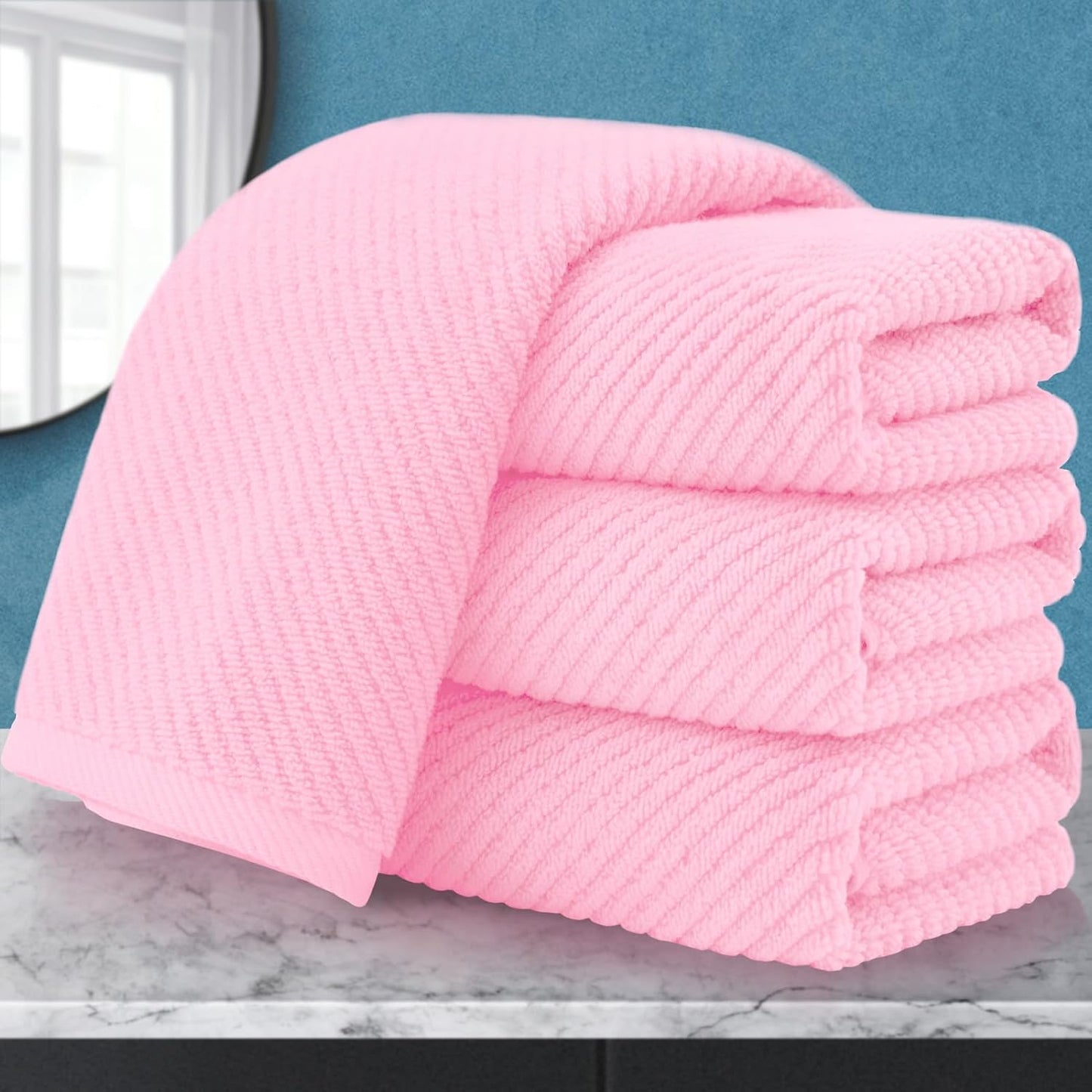 VOOVA & MOVAS Pink Bathroom Hand Towels Set of 4, Large 18" x 28" - 100% Cotton | Quick Dry | Light Weight | Thick | Soft | Absorption, Luxury Hand Towels for Showering, Bathroom Essentials Set