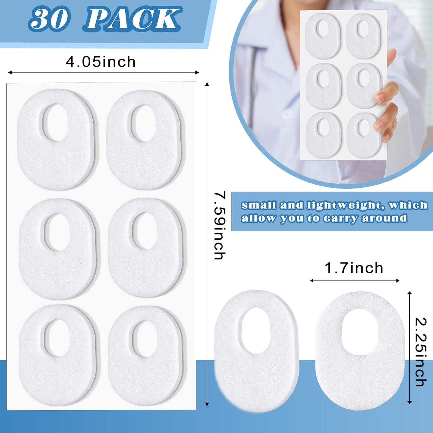 WILLBOND 30 Pcs Callus Pads Soft Felt Callus Oval Shape Corn Pads for Bottom of Foot Adhesive Foot Corn Cushion for Men and Women Feet Toes Heel Pain Relief (White)