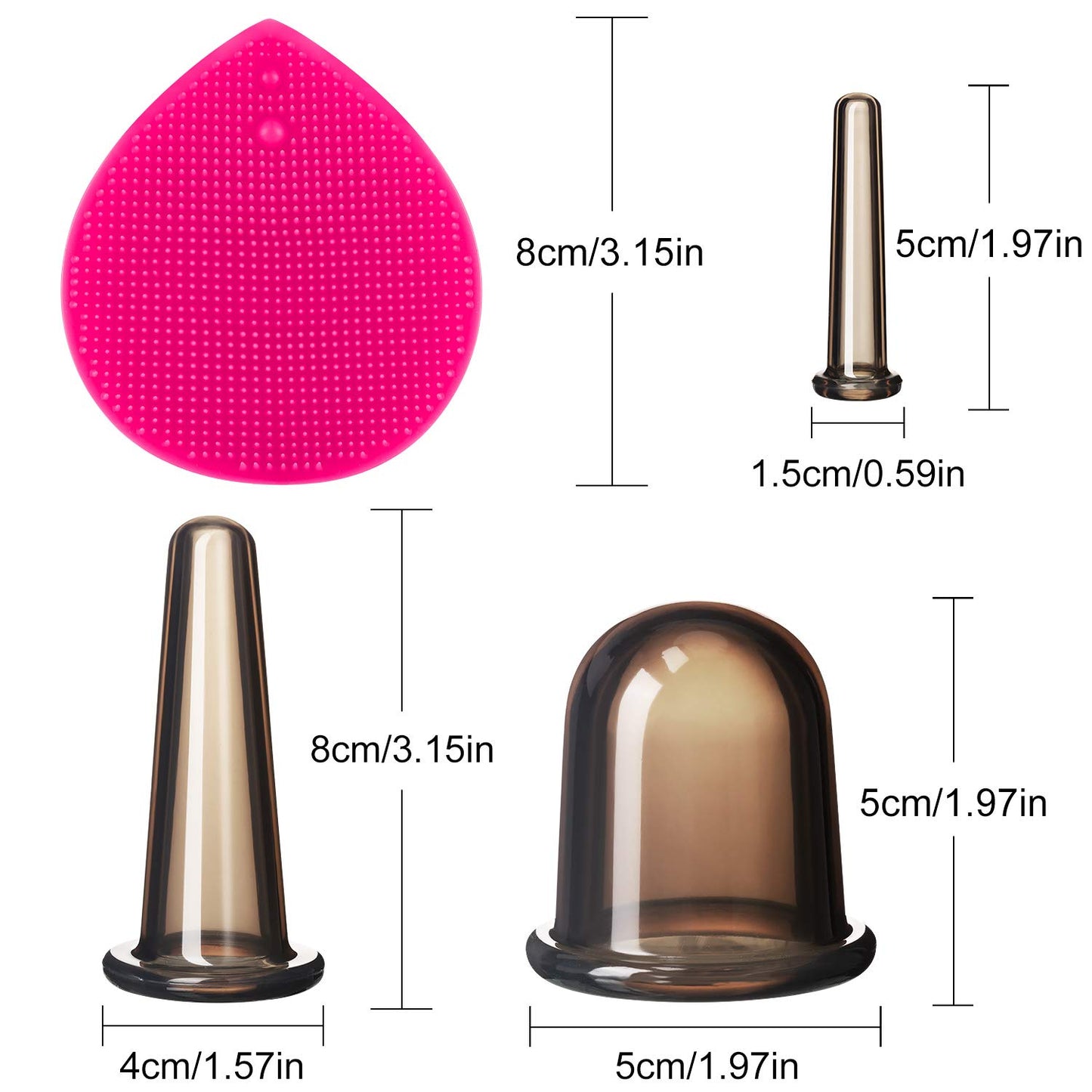 BBTO Silicone Facial Cupping Set, Vacuum Massage Cup Kit for Body, Face, Neck, Back, and Eye, 6 Cups and Exfoliating Brush(Black)