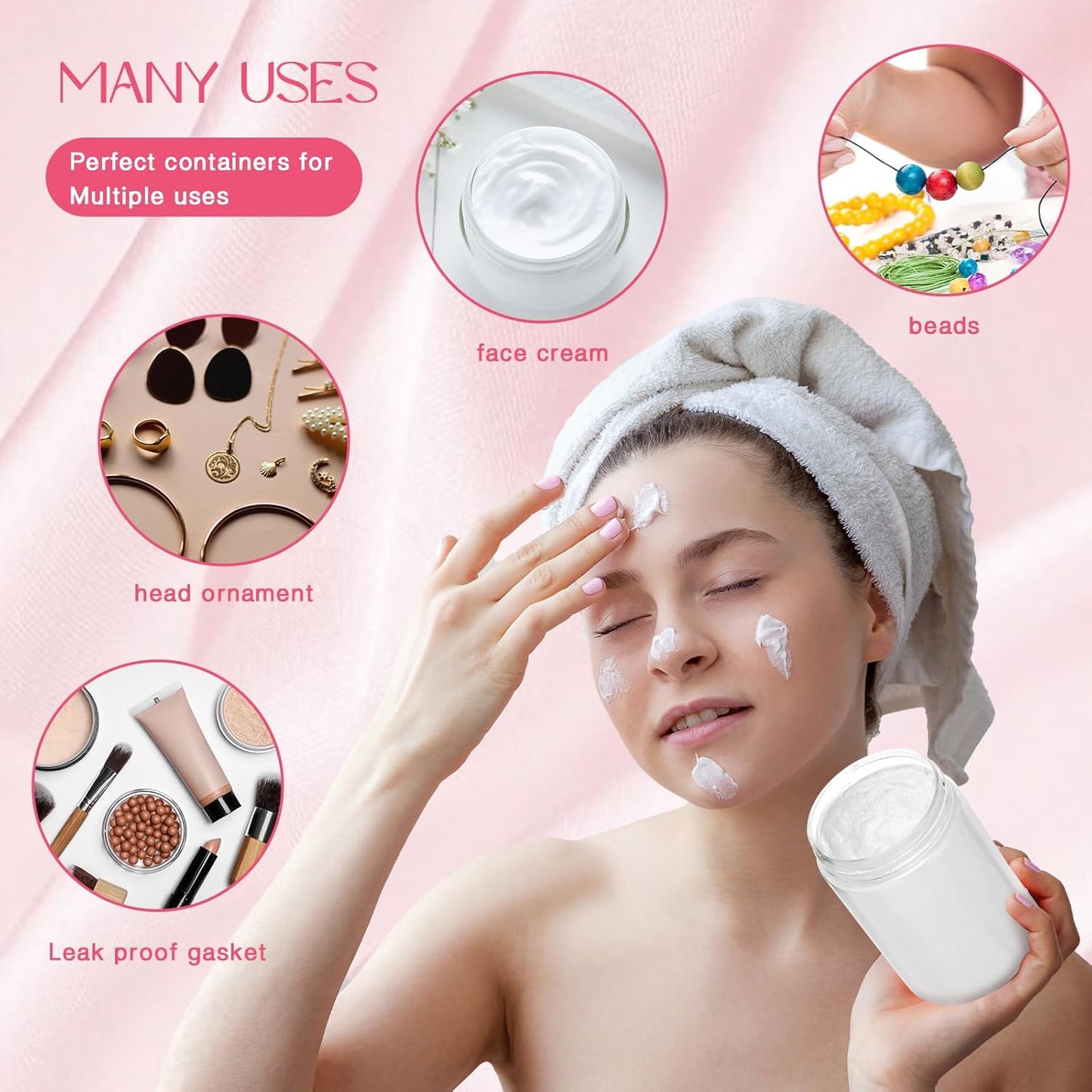 SATINIOR 12 Pack 4 oz Plastic Container Jars with Lids Round Clear Travel Cosmetic Container Slime Jars for Toiletries, Lotion, Cream, Ointments, Makeup, Rhinestone, Samples, Kitchen Storage(Pink)