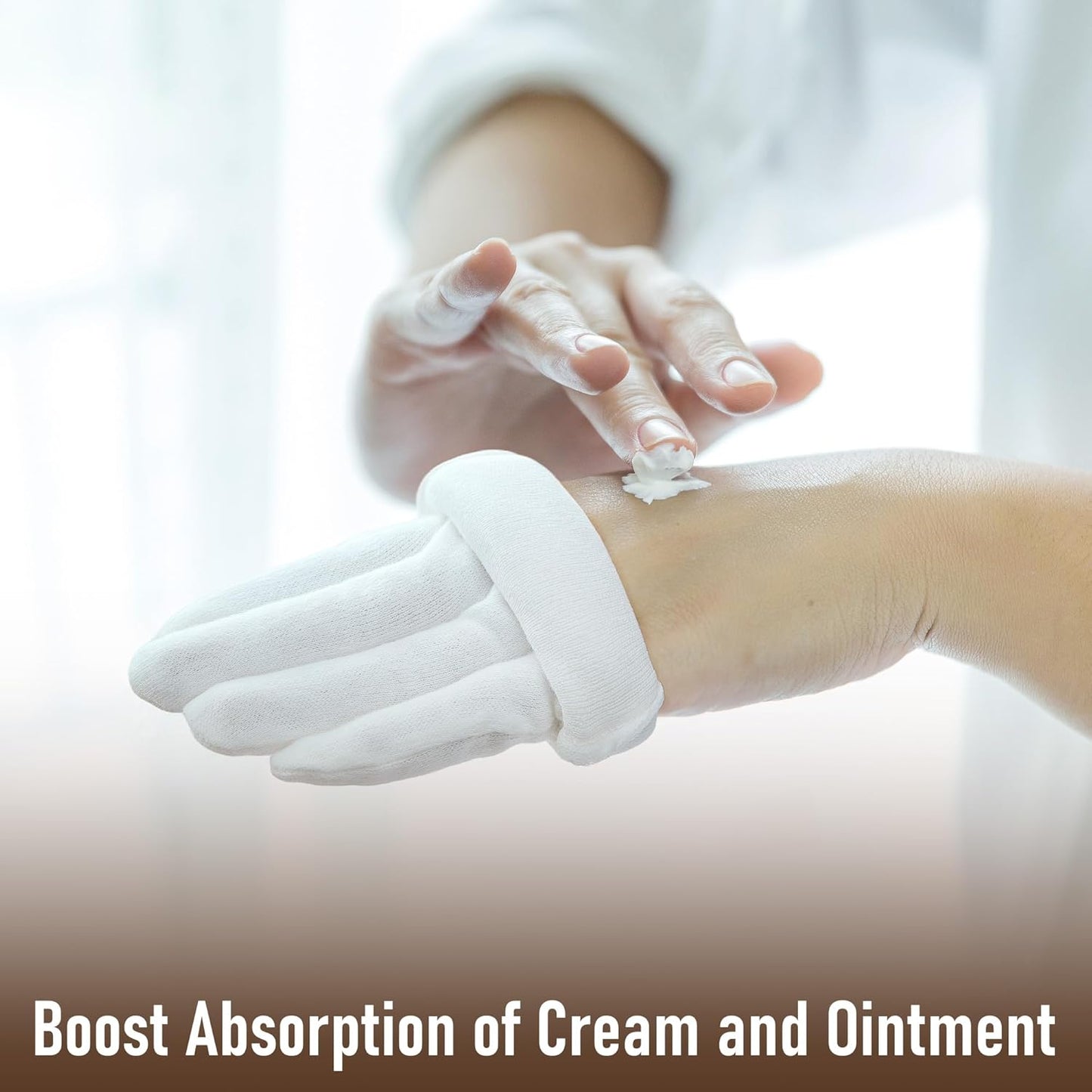 COOLJOB 4 Pairs Soft Moisturizing Cotton Gloves Set with Stretch Elastic Cuff, Overnight Lotion Sleeping Gloves for Dry Hands, Eczema Skin, Beauty Women SPA Essentials, XSmall, White