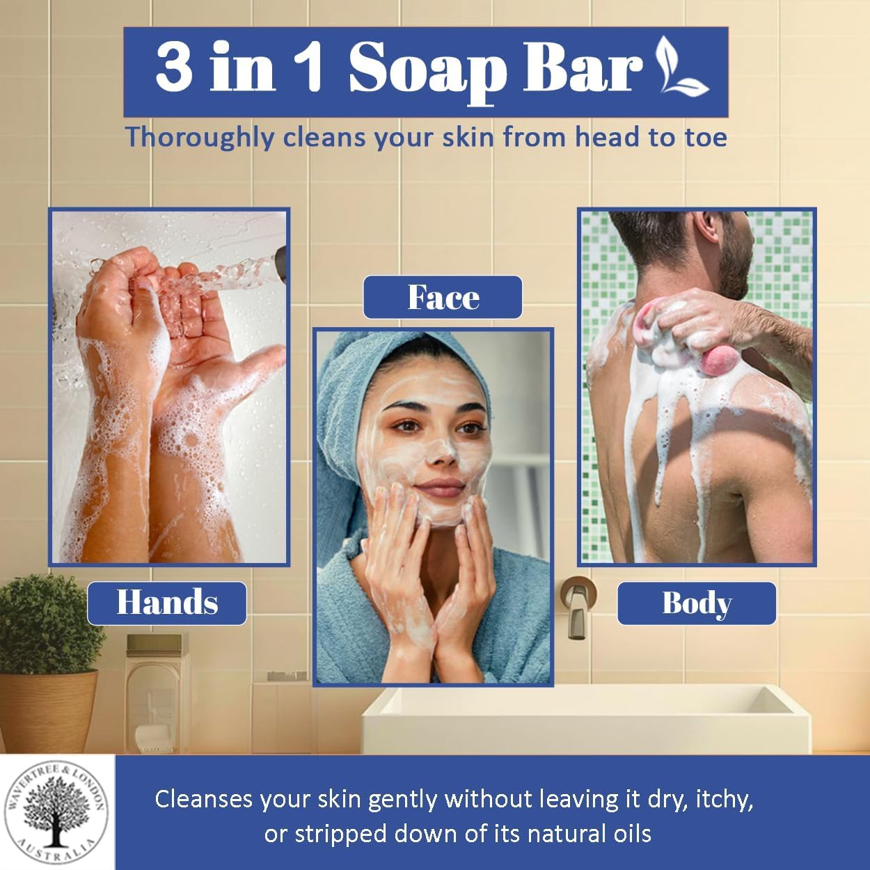 Wavertree & London Cosmopolitan Scented Natural Soap Bar, 7oz Moisturizing French Triple Milled Soap Bar for Women & Men