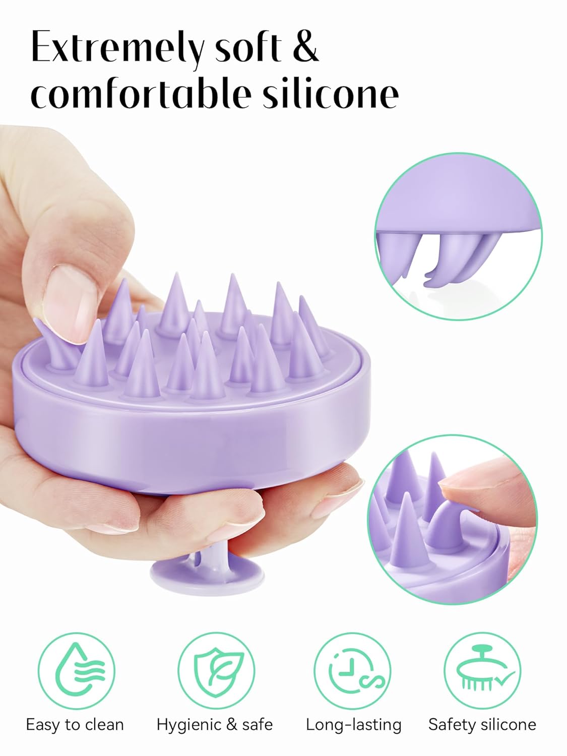 HEETA Shampoo Scalp Brush Massager Hair Growth, Scalp Scrubber with Soft Silicone Bristles for Dandruff Removal, Hair Brush Exfoliator, Light Purple