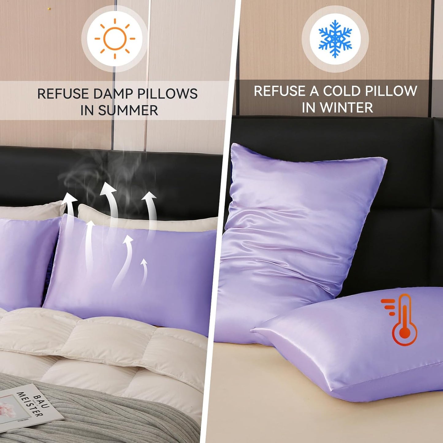 Tyfitb Satin Pillowcase Set for Hair & Skin Care – Cooling, Hypoallergenic, Anti-Frizz, Wrinkle-Free – Soft, Luxurious Pillowcases with Envelope Closure – 2-Pack, Queen Size 20x30, Gift-Ready