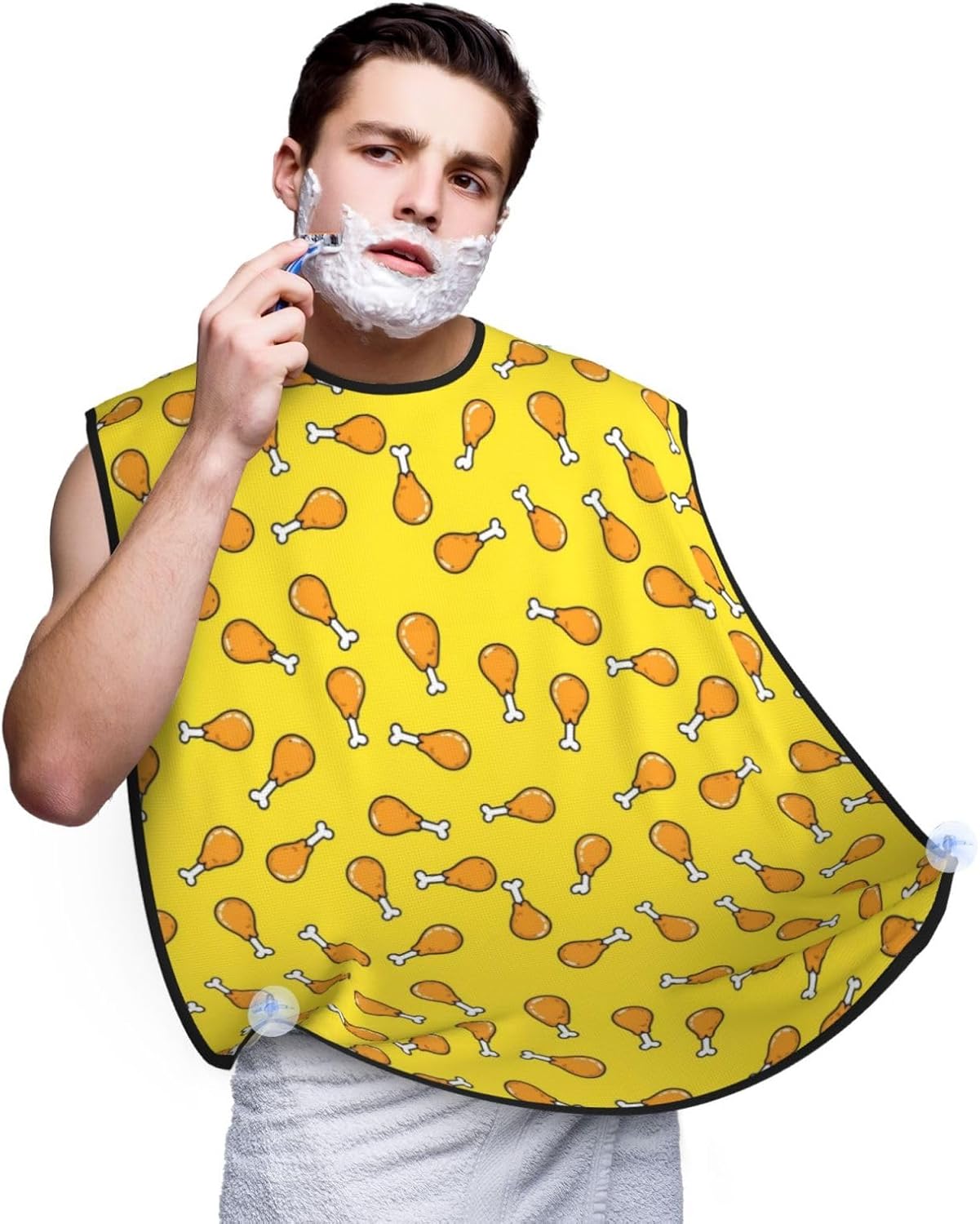 Stretchable Beard Cape, Non-Stick Hair Catcher for Trimming, Waterproof Grooming Apron, Crispy Fried Chicken