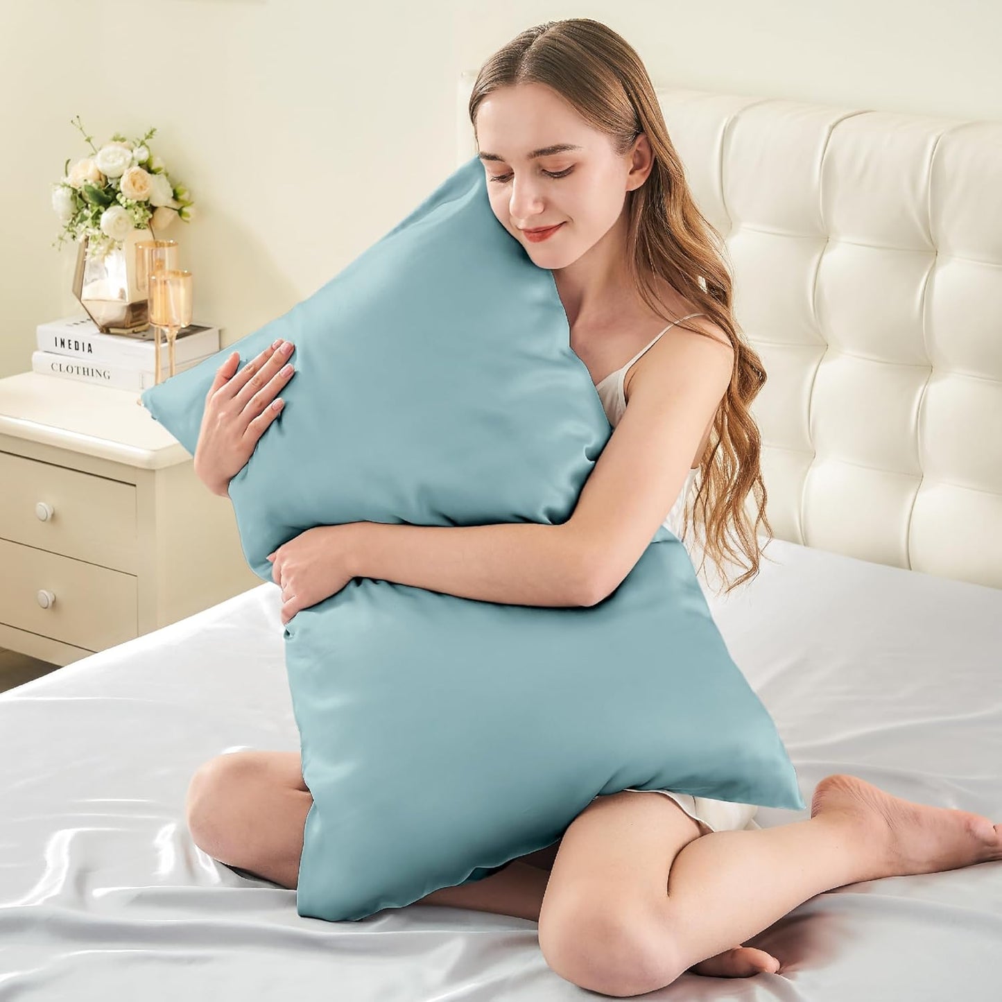 INFIIXSO Mulberry Silk Pillowcase for Hair and Skin, Silk Pillow Cases Queen Size Set of 2 with Hidden Zipper 20x30 Inches, Smooth and Soft Cooling Pillow Cases for Hot Sleepers(Haze Blue, 2 Pack)