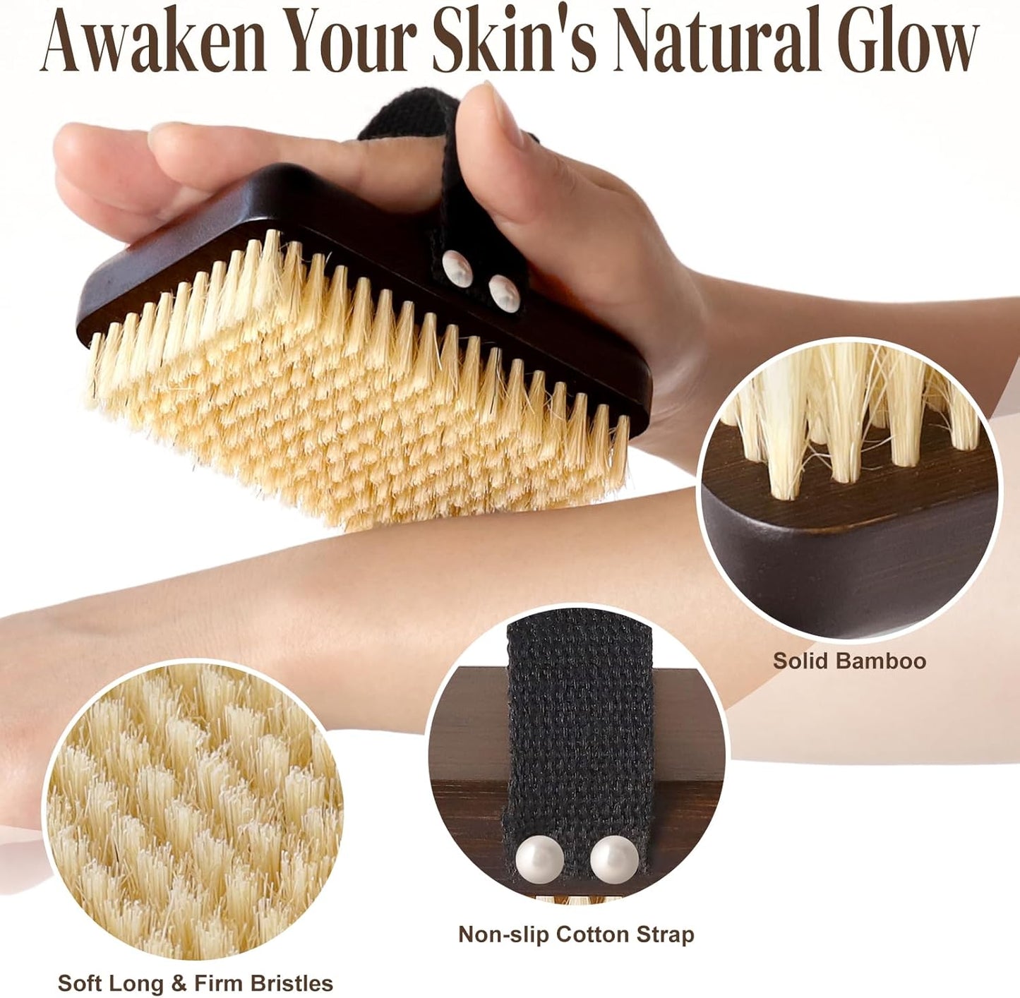 Dry Brushing Body Brush, Azymi Shower Brush for Body Natural Thick Bristles Exfoliates Dead Skin, Detoxifies, Improves Blood Circulation- Spa-Grade Dual Use Dry& Wet Brush 1-Pack
