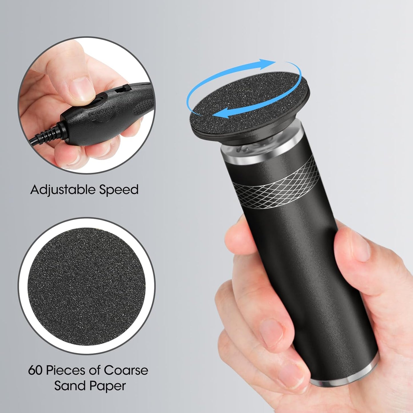 Upgraded Electric Foot Callus Remover, Adjustable Speed Feet File, Pedicure Tools with 60 Sandpaper Discs for Man Women Dead Skin, Hard Cracked Skin, Dry Skin, Ideal Gift - Black