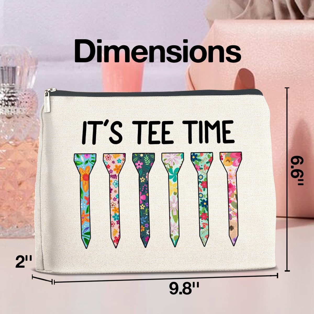 Golf Makeup Bag Gifts for Women Golfer Golf Lovers It's Tee Time Floral Cosmetic Bag Zipper Pouch