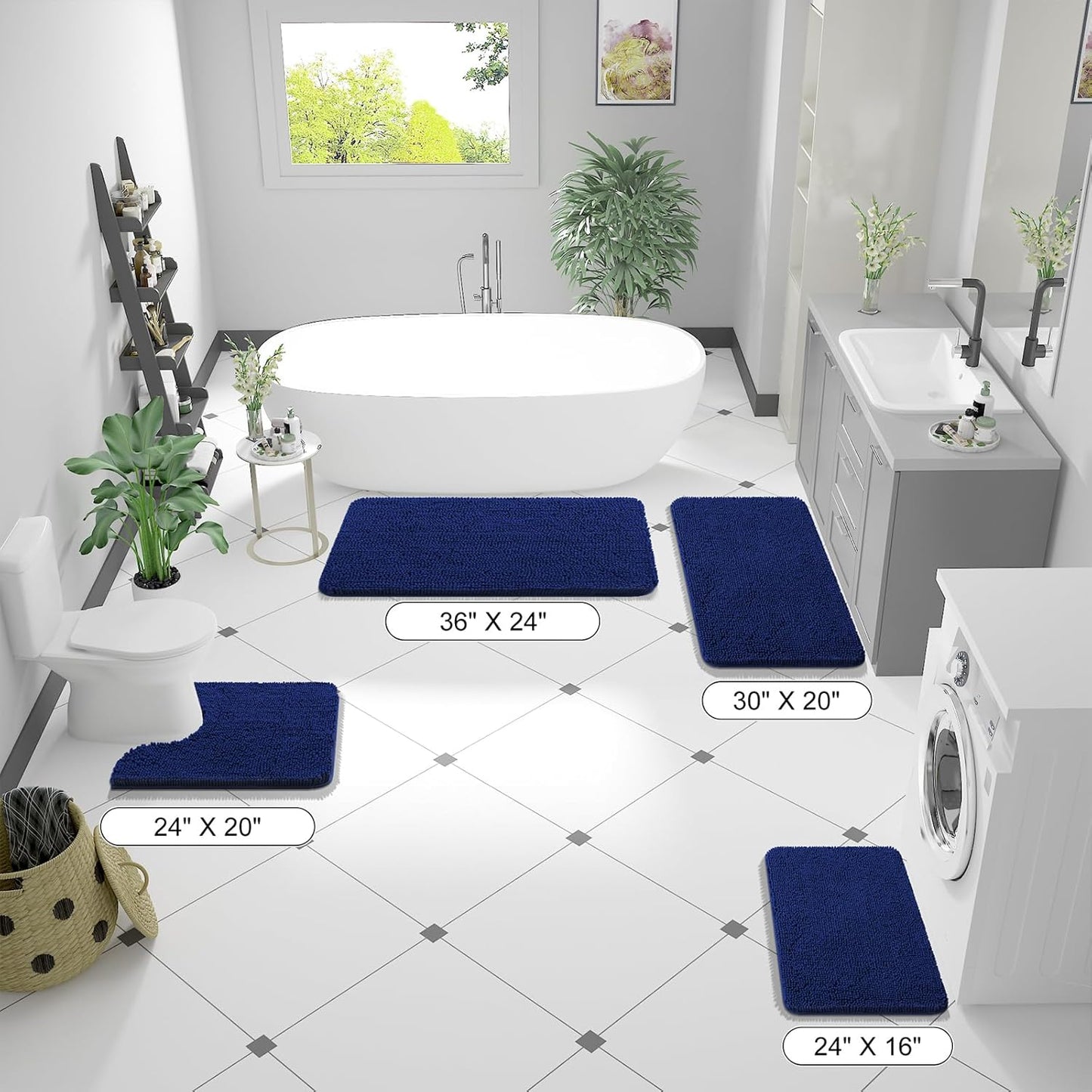 OLANLY Bathroom Rugs 44x32, Extra Soft Absorbent Chenille Bath Rugs, Rubber Backing Quick Dry, Machine Washable Bath Mats for Bathroom Floor, Tub and Shower, Home Decor Accessories, Navy