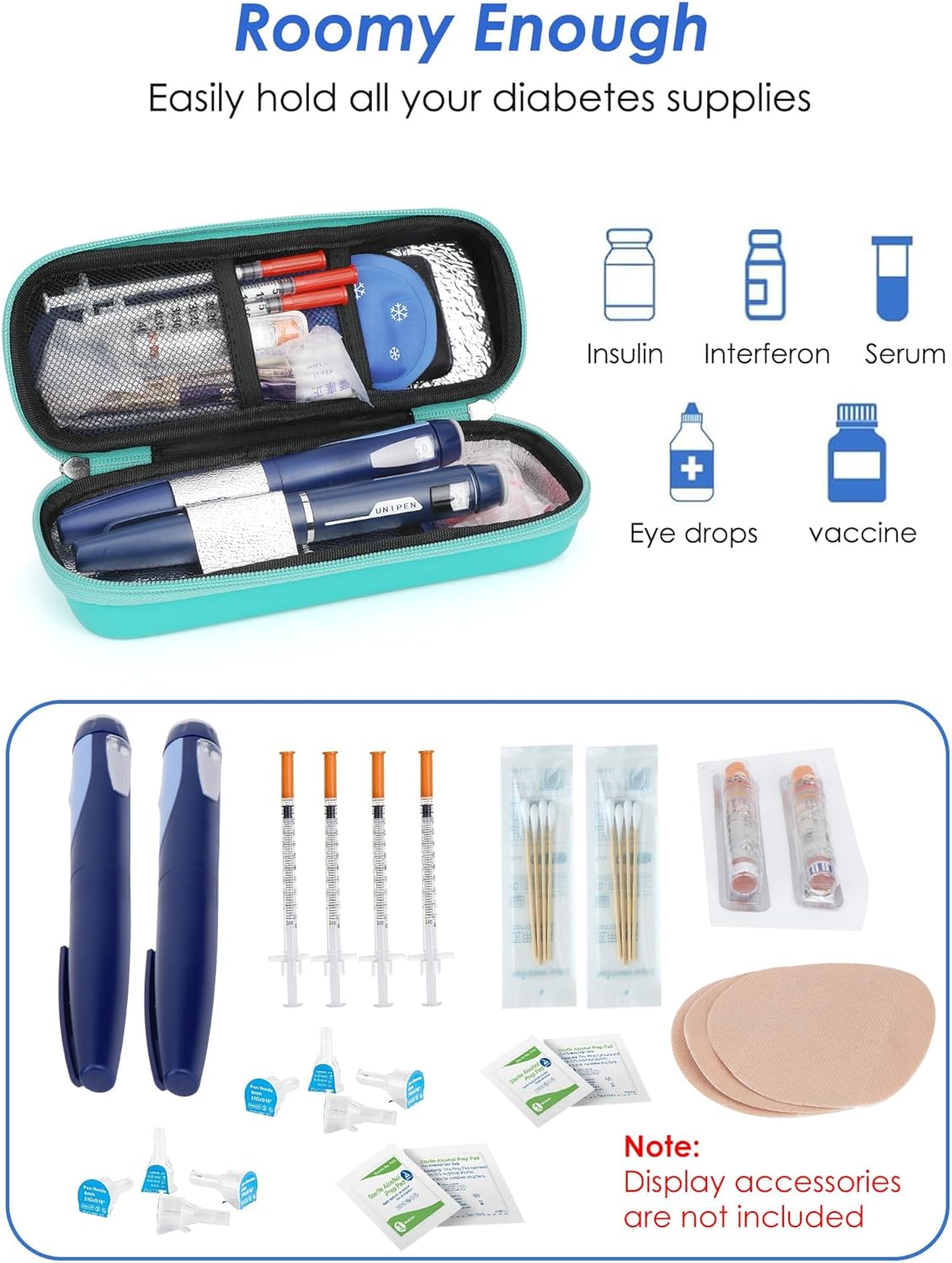 Insulin Cooler Travel Case with Temperature Display, Tsa Approved, Refrigerated Medicine Travel Case with 2 Ice Packs, Insulin Pen & Other Diabetic Supplies Organizer for Trip and Daily