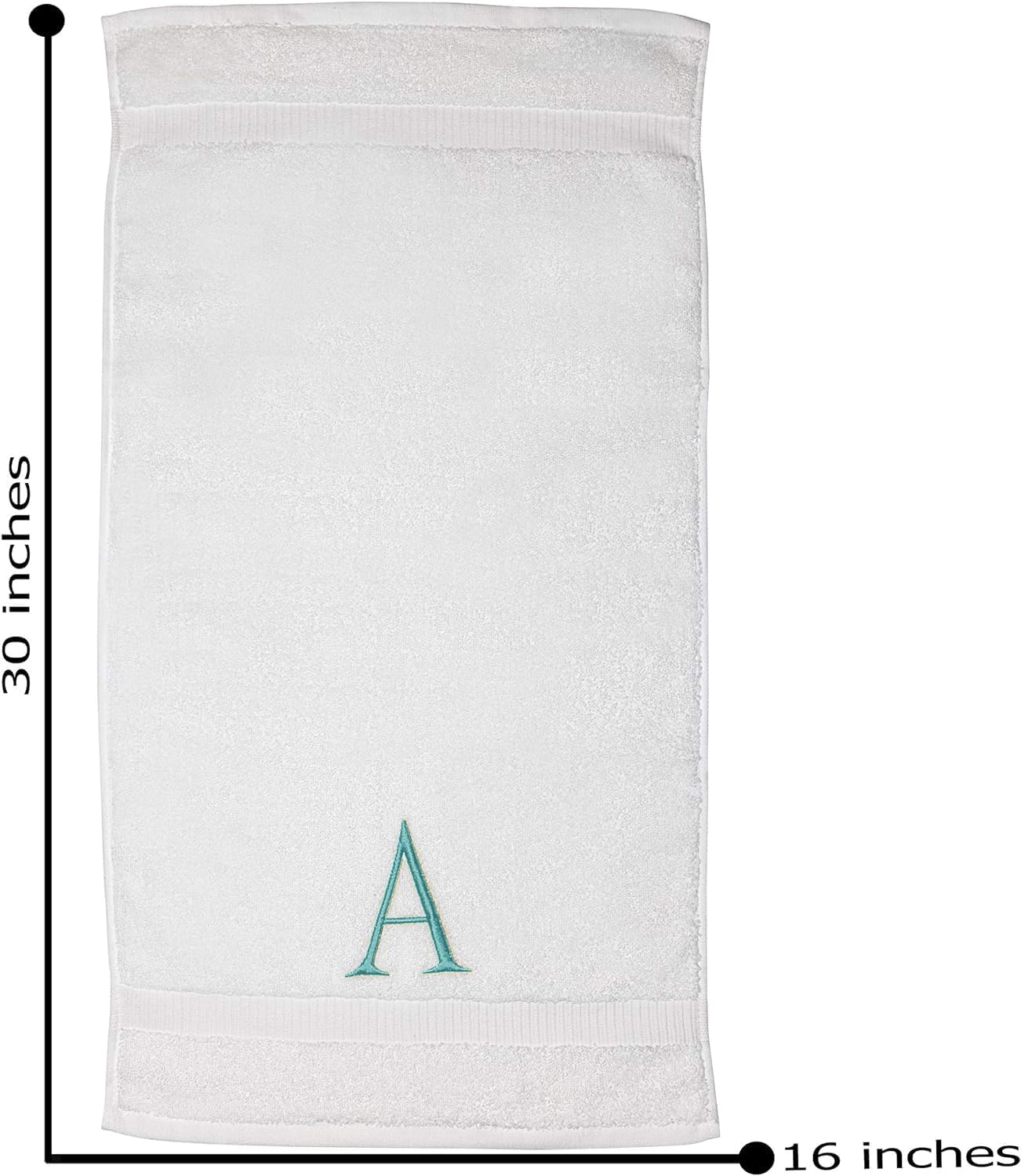 Teal Monogrammed Hand Towels for Bathroom - Teal and White Luxury Hotel Quality Personalized Initial Decorative Embroidered Towel for Powder Room, Spa - GOTS Organic Certified - Set of 2 Letter A