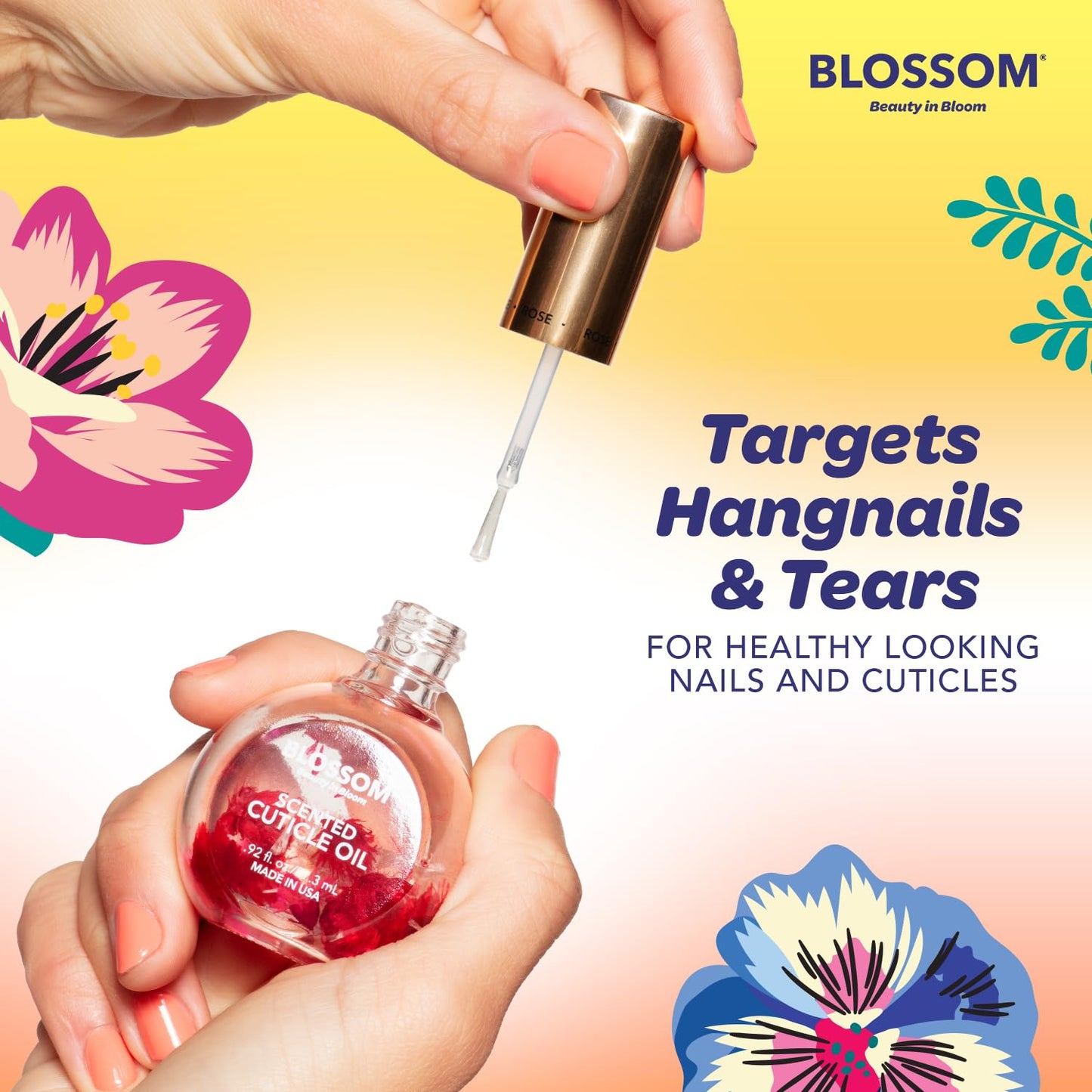 Blossom Cuticle Oil for Nails, Hydrating, Moisturizing, Scented Nail Oil Cuticle Care, Infused with Real Flowers, Made in USA, 0.5 fl. oz, Mandarin Orange