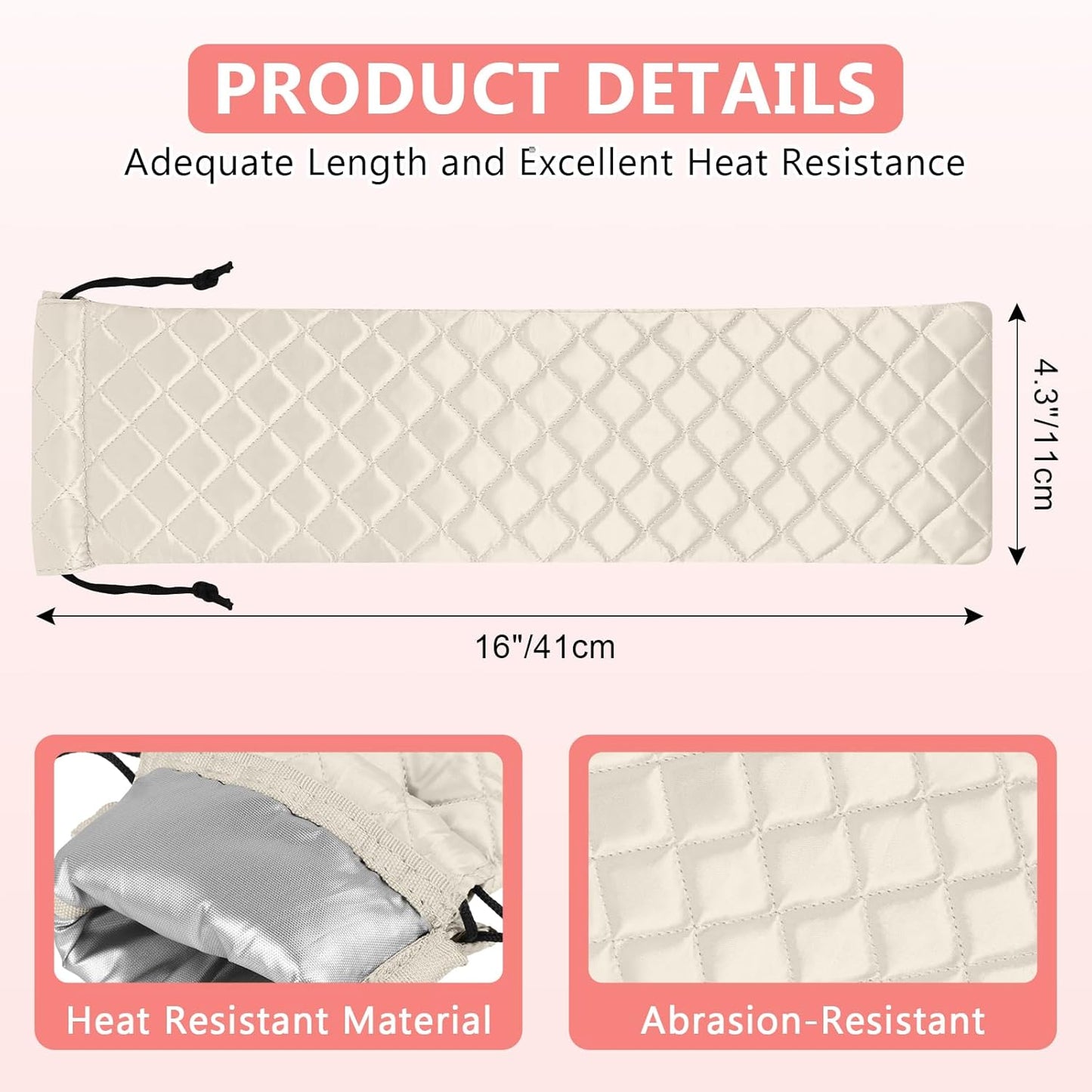 AMIJEAL Heat Resistant Hair Tools Organizer Bag Portable Travel Drawstring Storage Cover Pouch for Hair Straightening Irons, Curling Irons, Flat Irons and Hot Styling Tools(16" x 4.3")