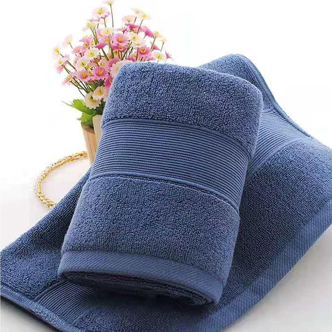 2 Pack Hand Towels for Bathroom- (14 x 30 Inch) 100% Cotton Hand Towel, Highly Absorbent and Quick Dry Face Washcloth, Home Soft Premium Towel for Hotel, Bath, Kitchen and Spa, Set of 2 (Blue)