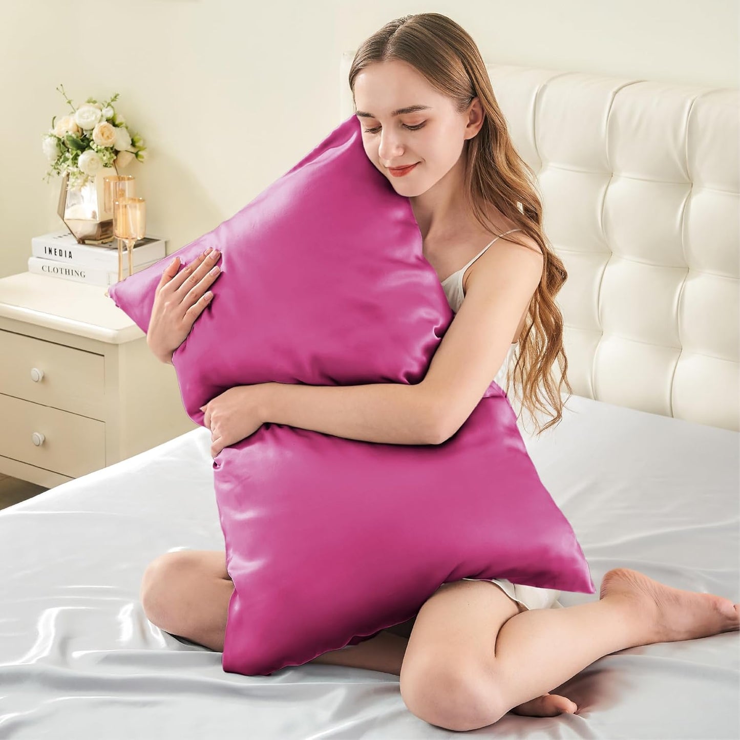 INFIIXSO Mulberry Silk Pillow Cases King Size Set of 2, Silk Pillowcase with Hidden Zipper 20"x36", Extraordinary Smooth and Soft Pillow Case for Hair and Skin(Hot Pink, 2 Pack)
