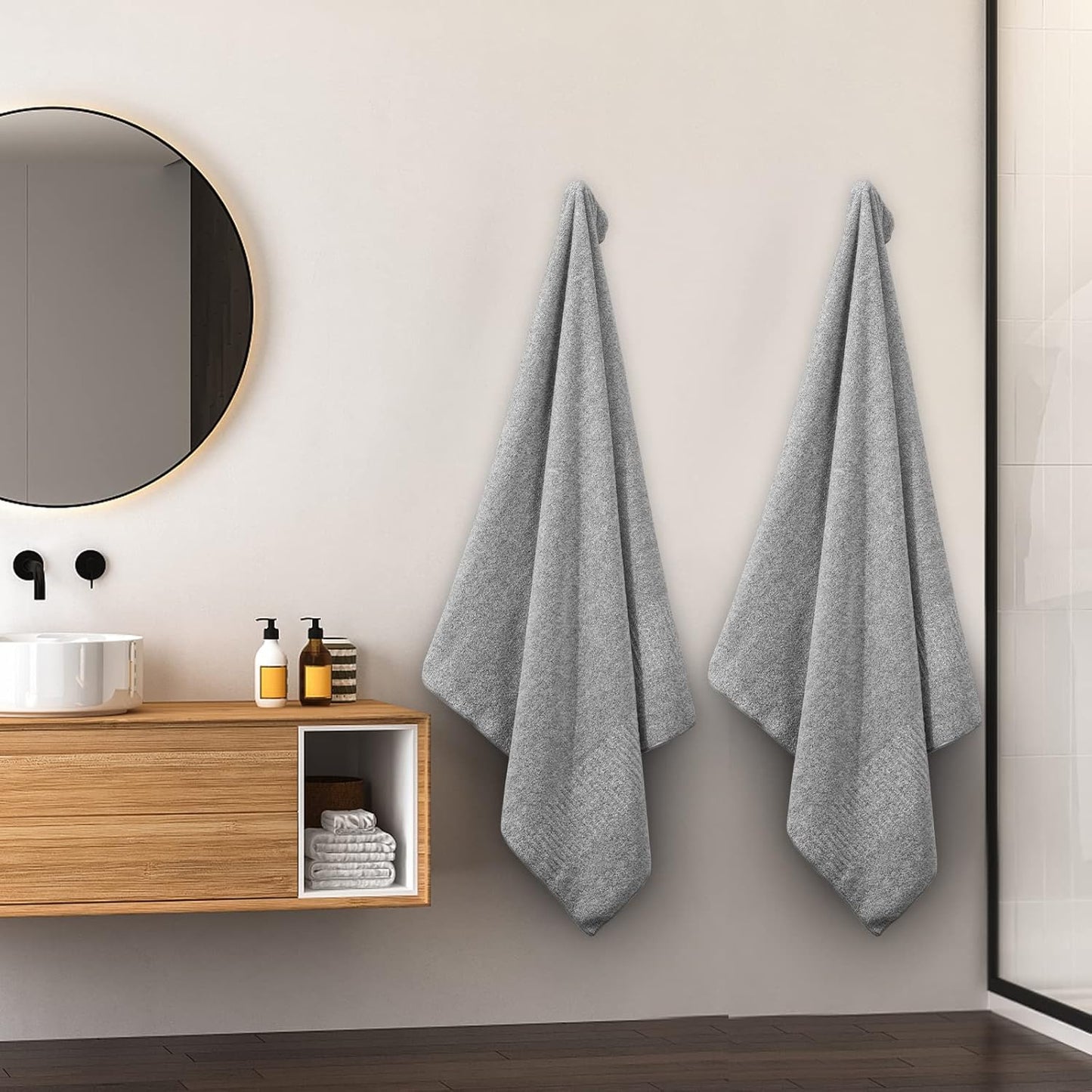 SEISSO Bath Towels Set of 4 Premium Bath Towels 35” x 63” Oversized Towels for Bathroom Quick Drying & Lightweight Bath Sheets Towels for Adults - Multipurpose Use as Bathroom,Shower (Grey)