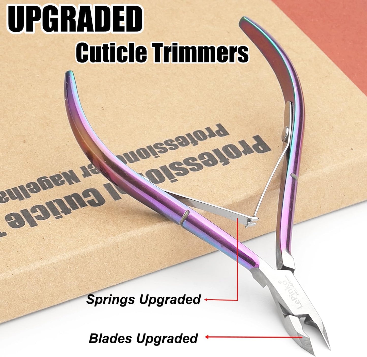 LePinko 4 Packs Upgraded Cuticle Trimmer kit, Sharp Dead Skin Clipper, Labor-Saving Cuticula Remover for Fingernail Toenail, Manicure Pedicure Tool for Women Men, 5mm Jaw, Rainbow Color