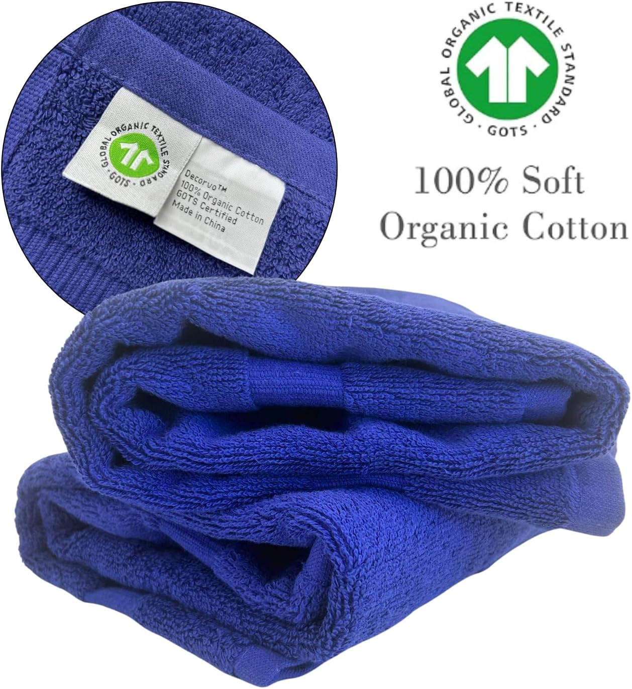 Navy and Gold Bathroom Hand Towel - Monogrammed Luxury Hotel Quality Decorative Embroidered Towel for Powder Room, Spa - GOTS Organic Certified - Pack of 2, Letter L