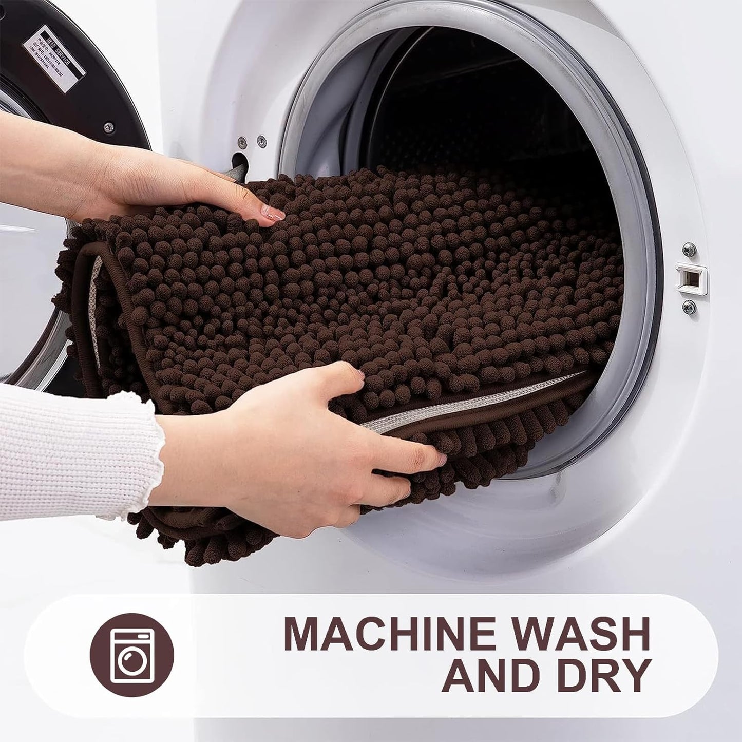 Grandaily Chenille Striped Bathroom Rugs 59x35, Extra Thick and Absorbent Bath Mats, Non-Slip Soft Plush Shaggy Shower Carpet, Machine Wash Dry, Bath Rug for Bathroom, Brown