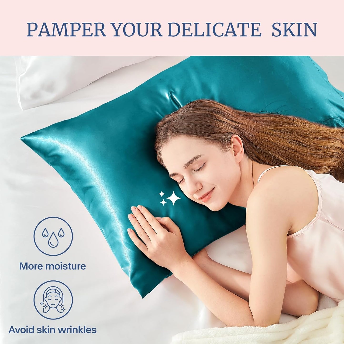 BEDELITE Satin Pillowcase for Hair and Skin, Super Soft Similar to Silk Pillow Cases 4 Pack with Envelope Closure, Cooling Pillowcases for Women Men (20"x26" Standard Size, Teal)