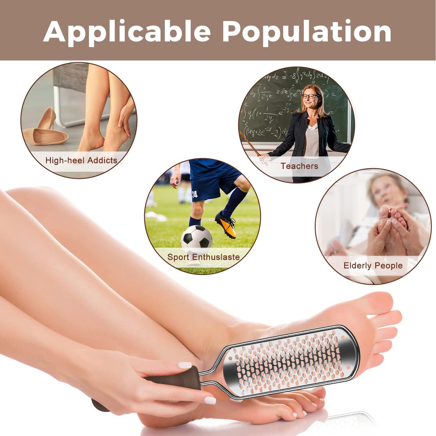Foot File Foot Scrubber Pedicure - Callus Remover for Feet Easkep Professional Grater Rasp Foot Scraper Corns Callous Removers Cracked Dead Skin Remover for Dry and Wet Feet (Silver)