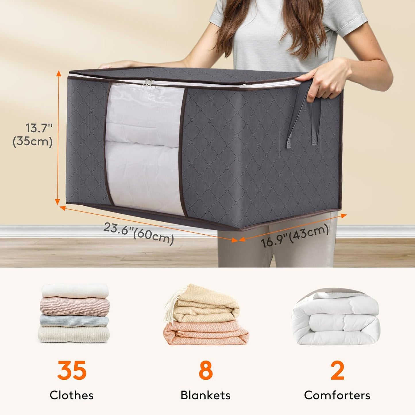 Lifewit 90L Large Storage Bags, Closet Organizers and Storage, Clothes Storage Bins with Lids, Foldable Storage Containers with Reinforced Handles for Clothing, Blanket, Bedding, Comforter 3 Pack Gray